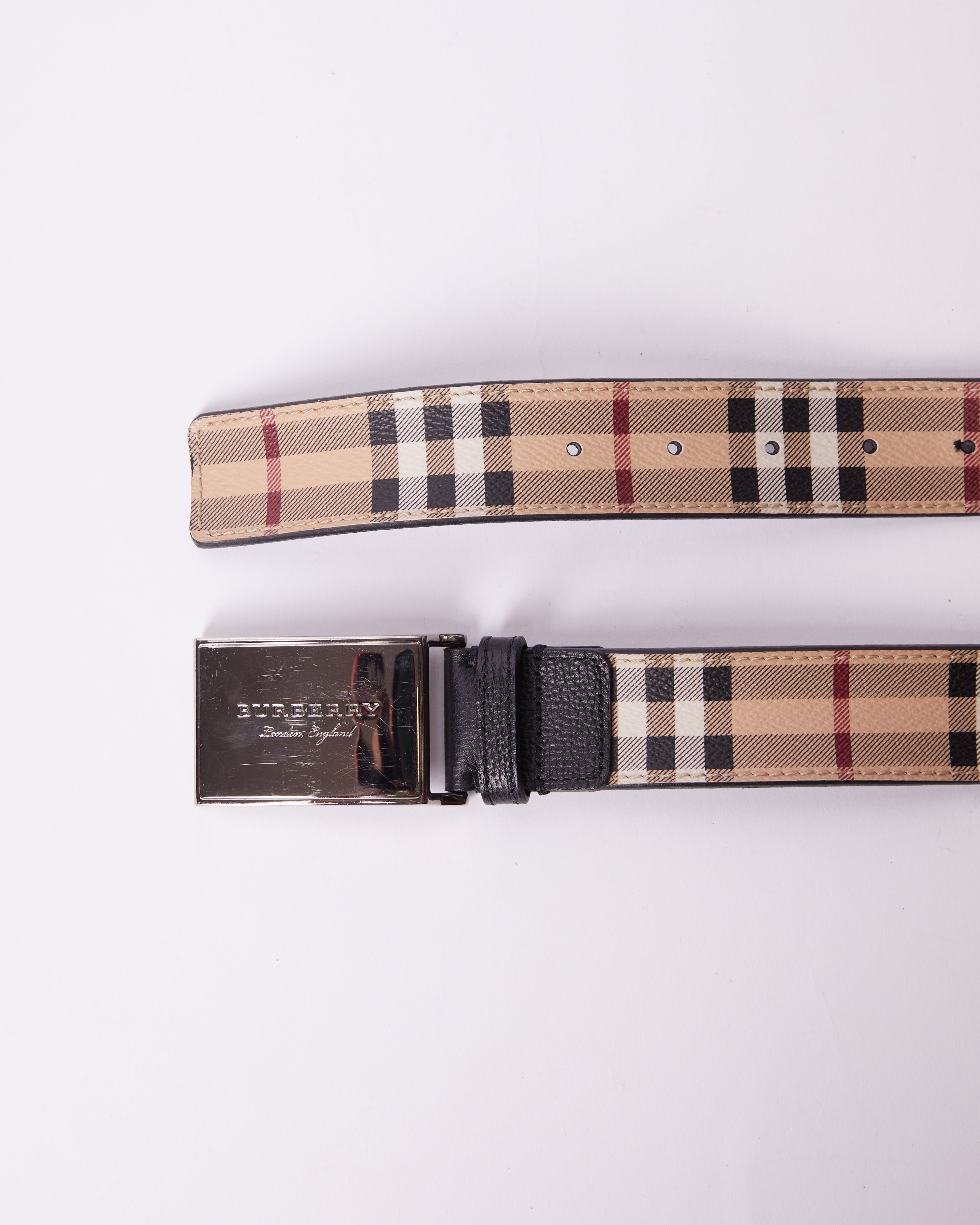 Burberry Beige House Check Coated Canvas & Leather Belt