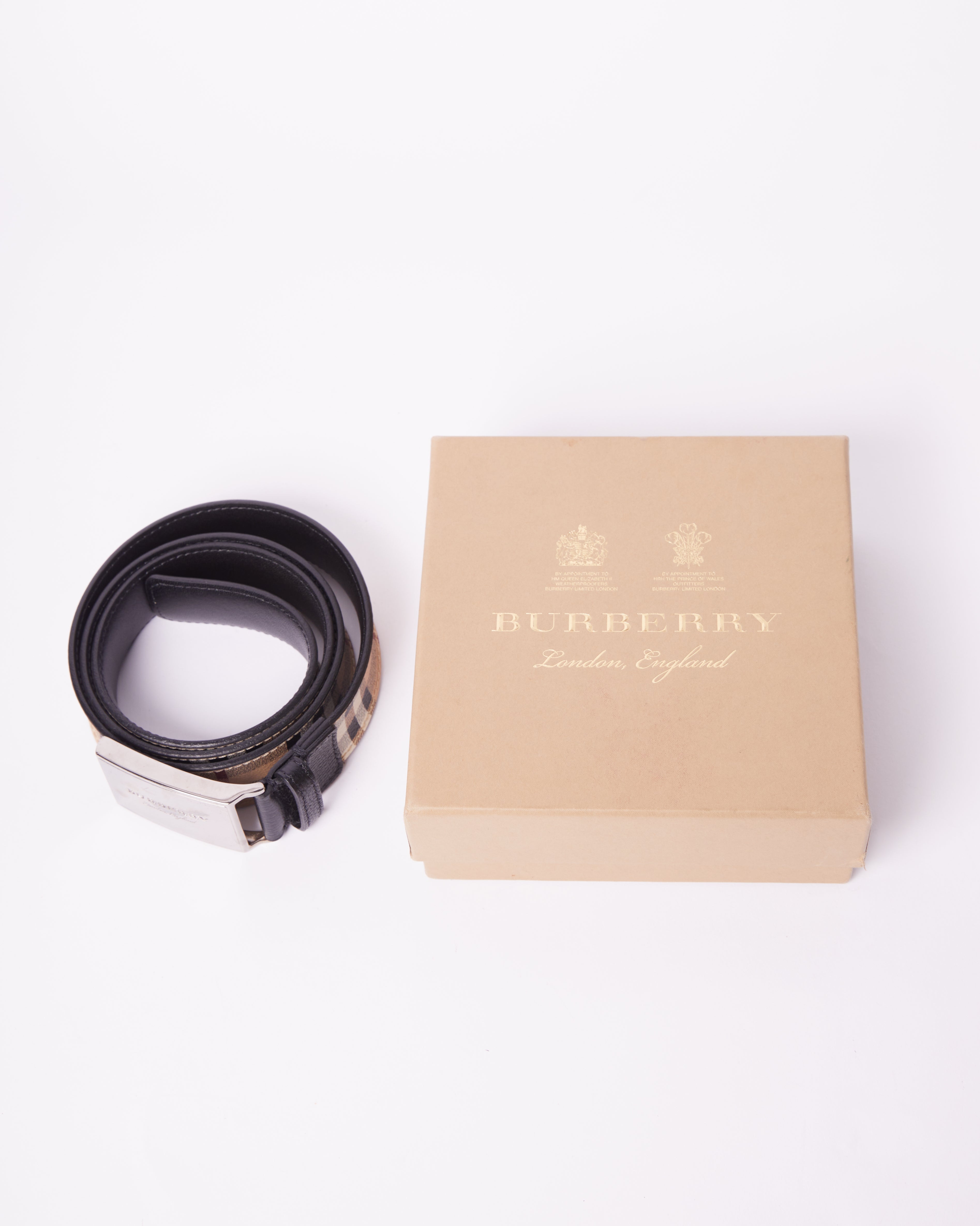 Burberry Beige House Check Coated Canvas & Leather Belt