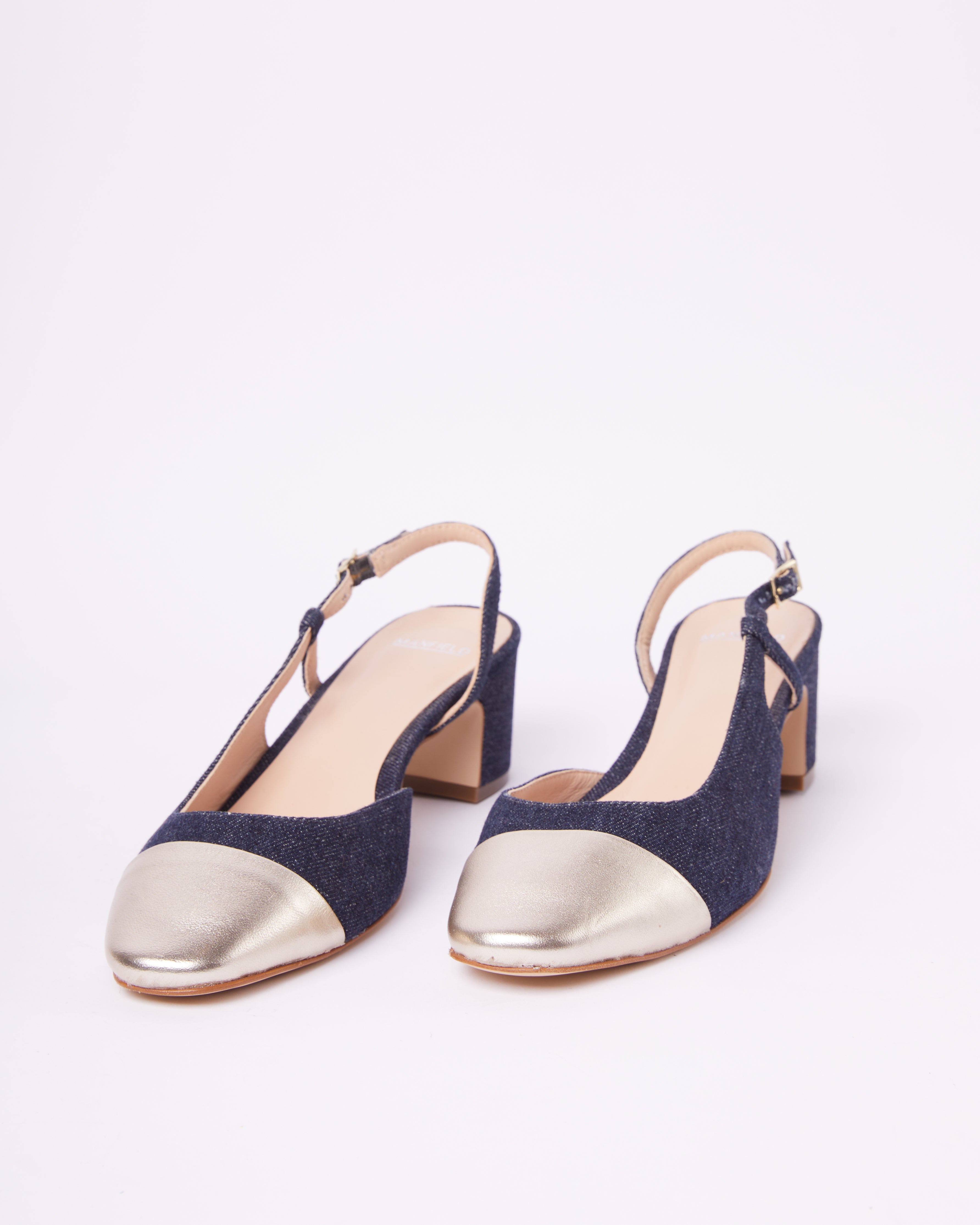 New Manfield Block Heels In Denim Detailing