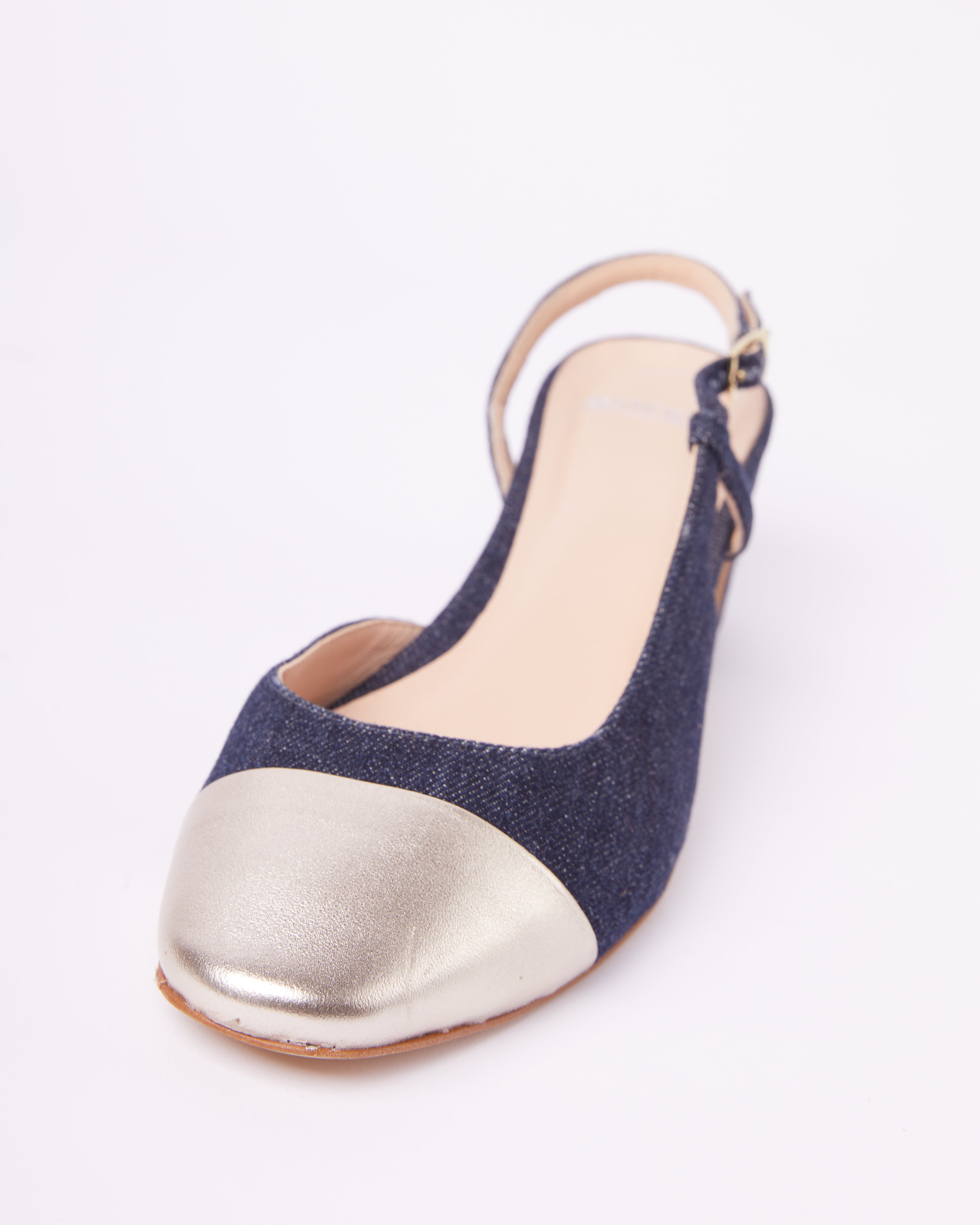 New Manfield Block Heels In Denim Detailing