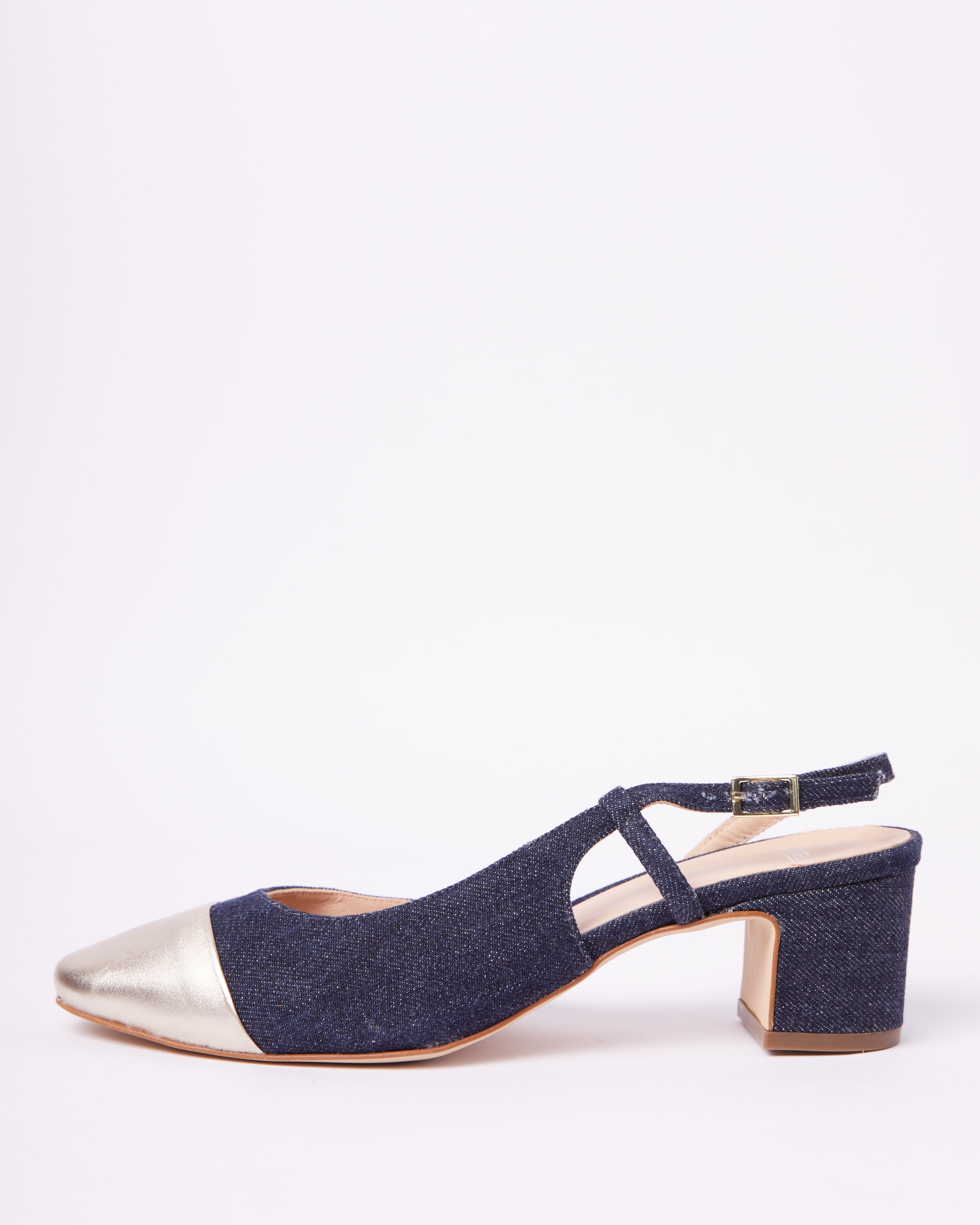 New Manfield Block Heels In Denim Detailing