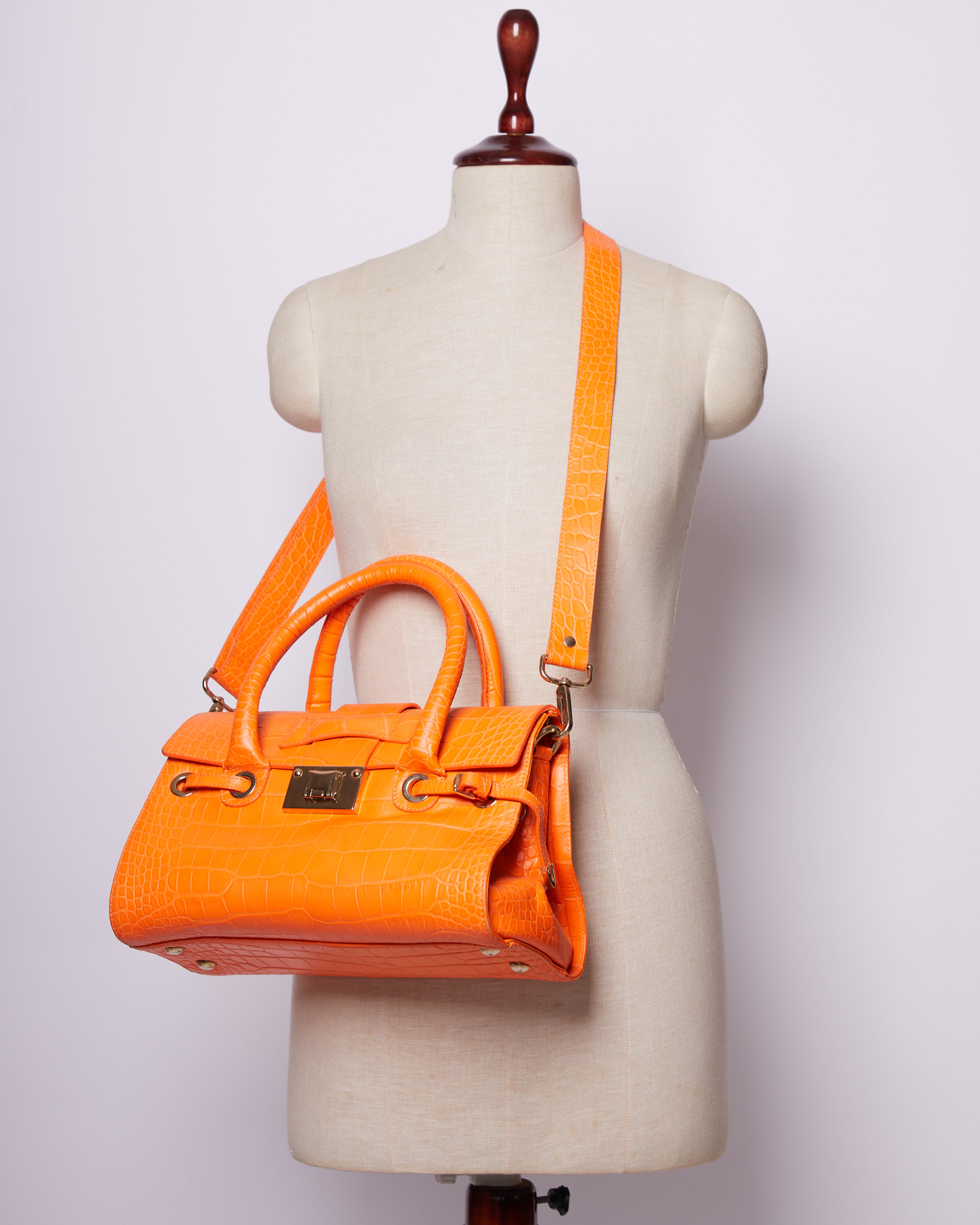 Jimmy Choo Orange Crocodile Embossed Handbag