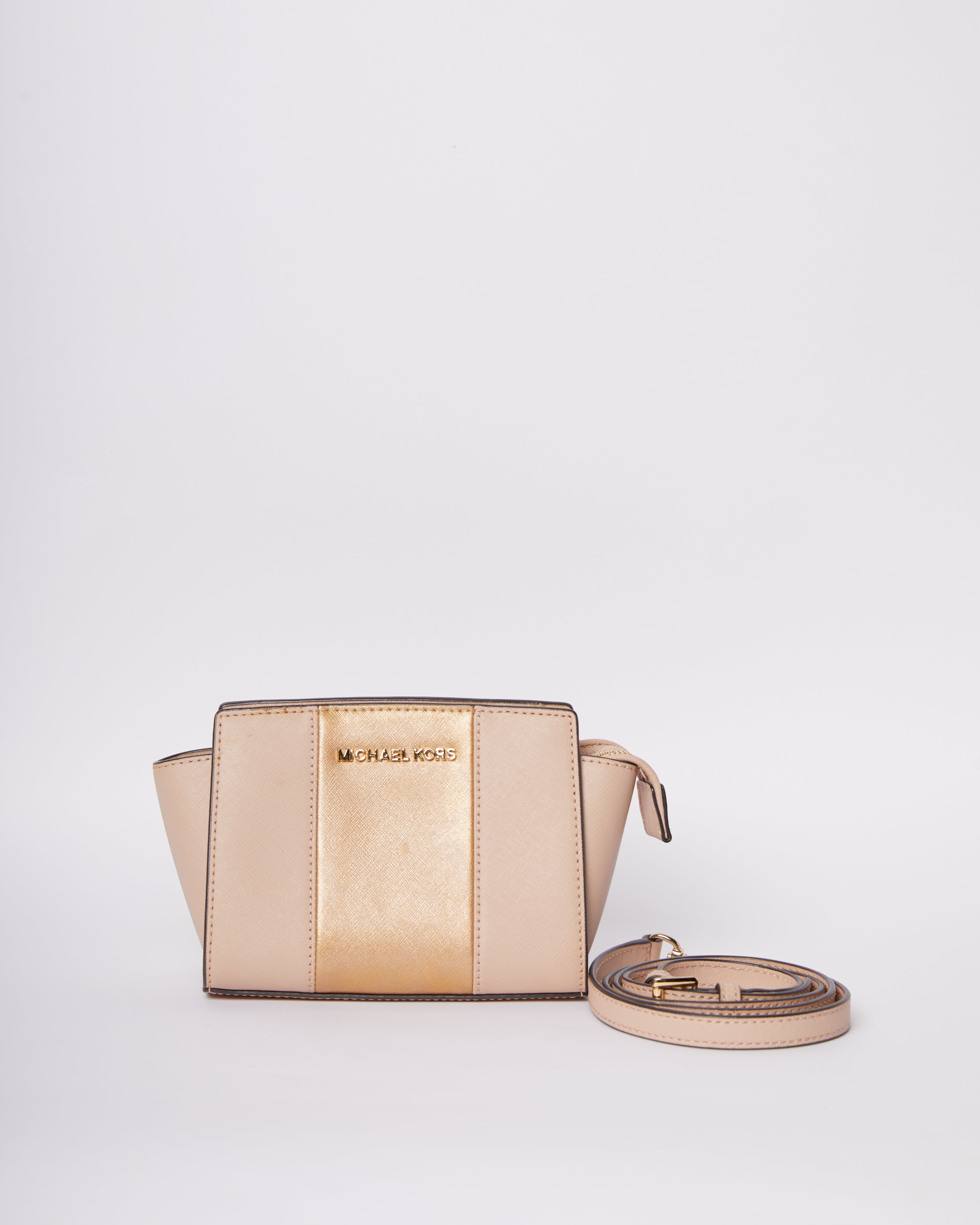 MK Selma Beige Leather Crossbody