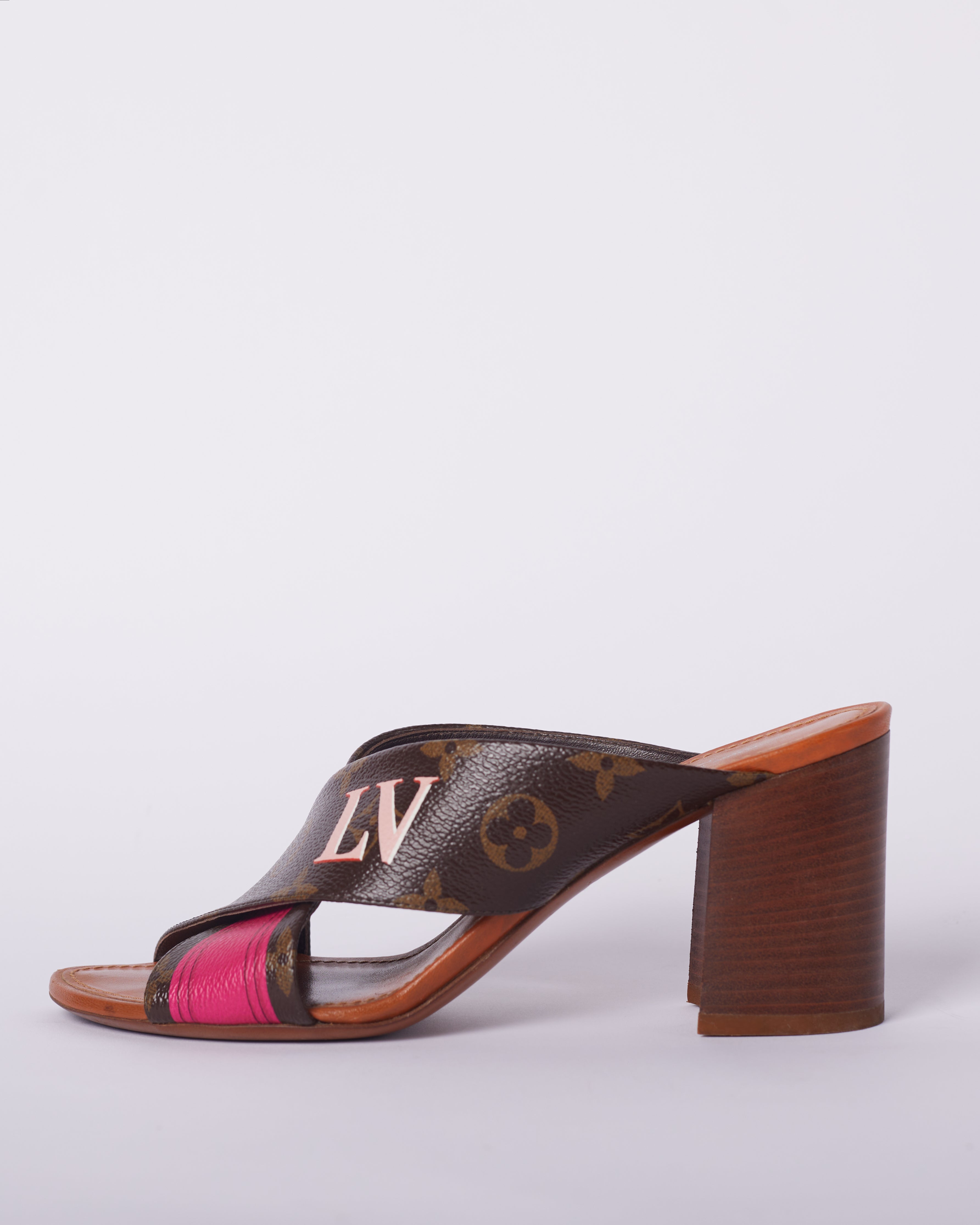 Louis Vuitton Brown/ Pink Monogram Canvas Panorama Slide Mule Sandals