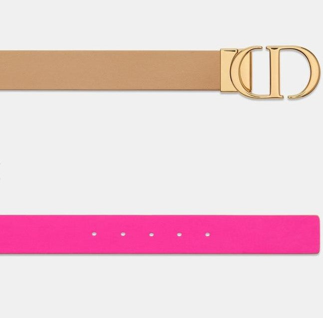 Christian Dior 30 Montaigne Reversible Belt In Tan & Rani Pink