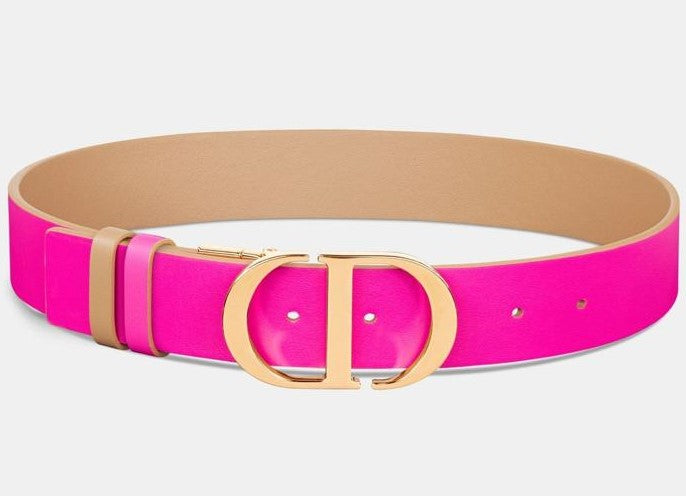 Christian Dior 30 Montaigne Reversible Belt In Tan & Rani Pink