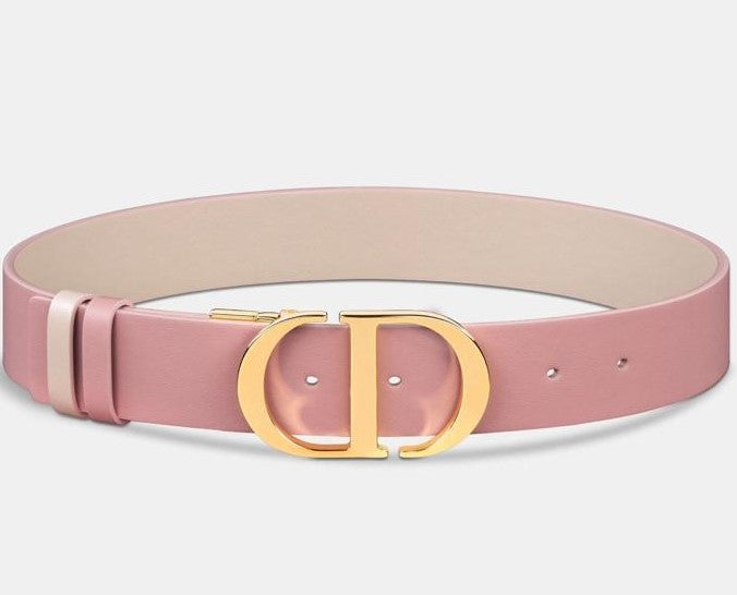 Christian Dior 30 Montaigne Reversible Belt In Antique Pink & Powder Beige