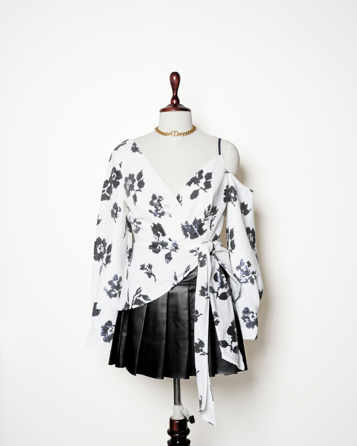Self Portrait Black & White Sequin Asymmetric Top