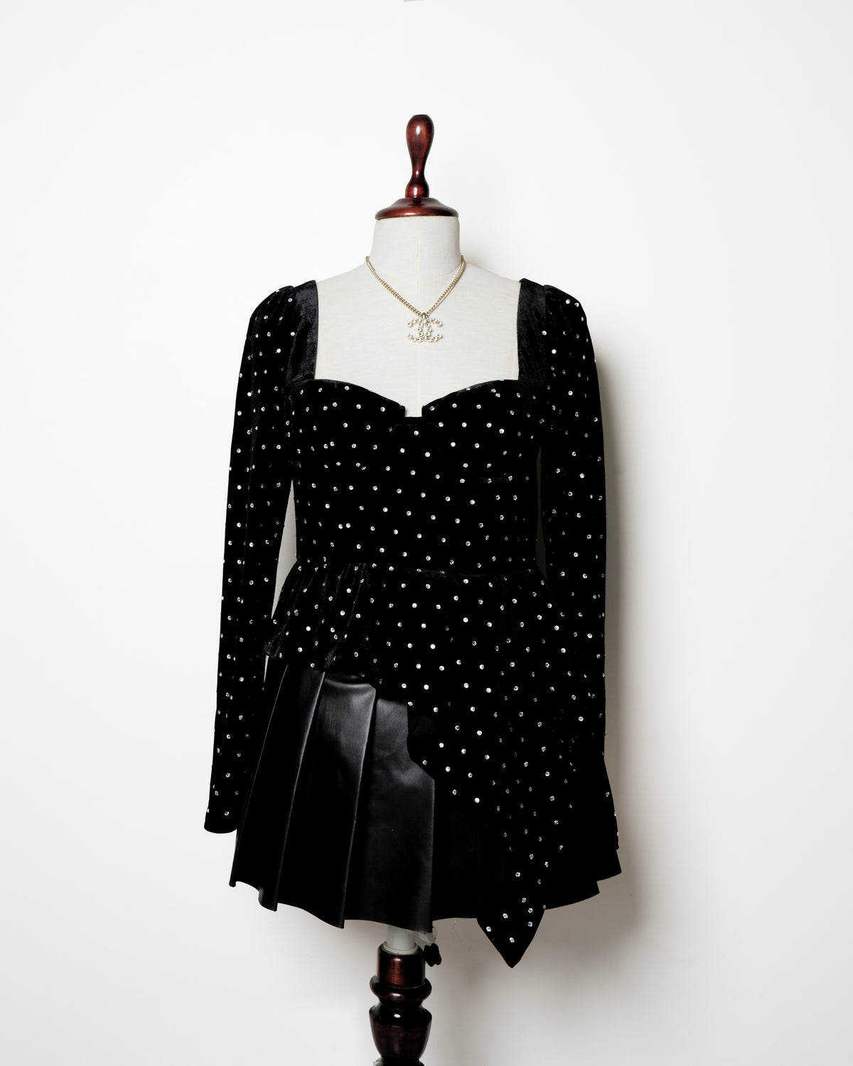 Self Potrait Asymmetrical Velvet Rhinestone Top