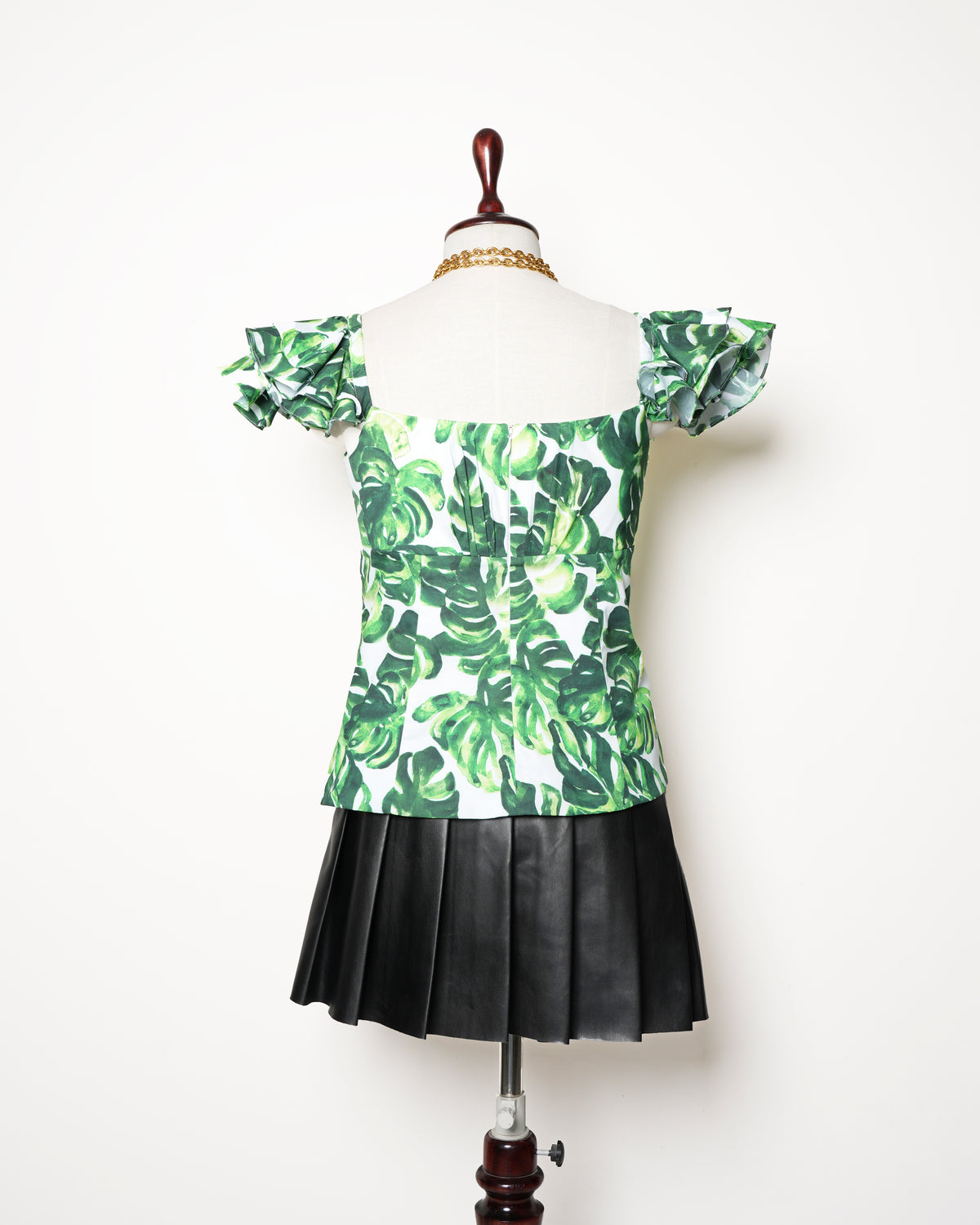 Caroline Constas Off-The-Shoulder Leaf Printed Crop Top