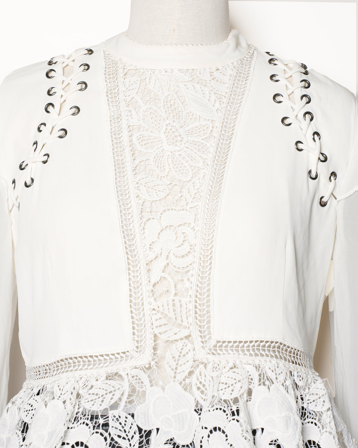 Self Portrait Lace Up Shoulder Crepe Blouse