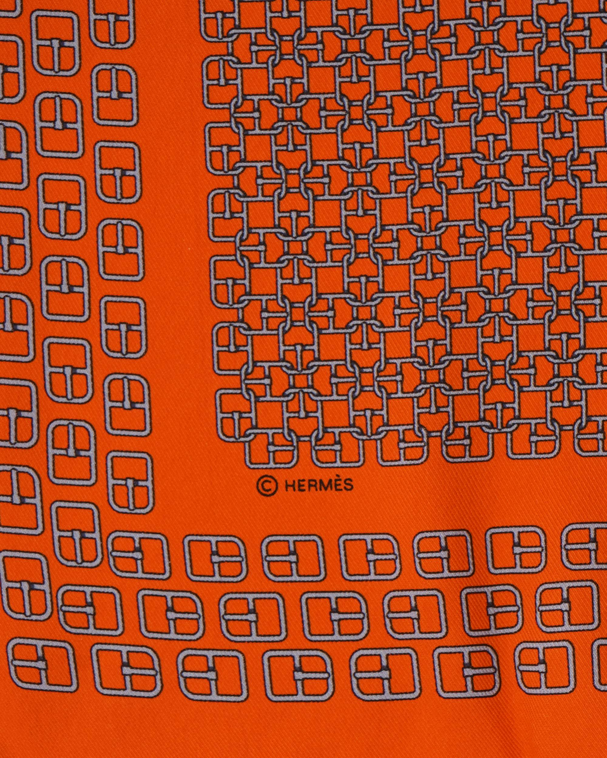 New Hermes Interlocked Buckle Pocket Square In Silk
