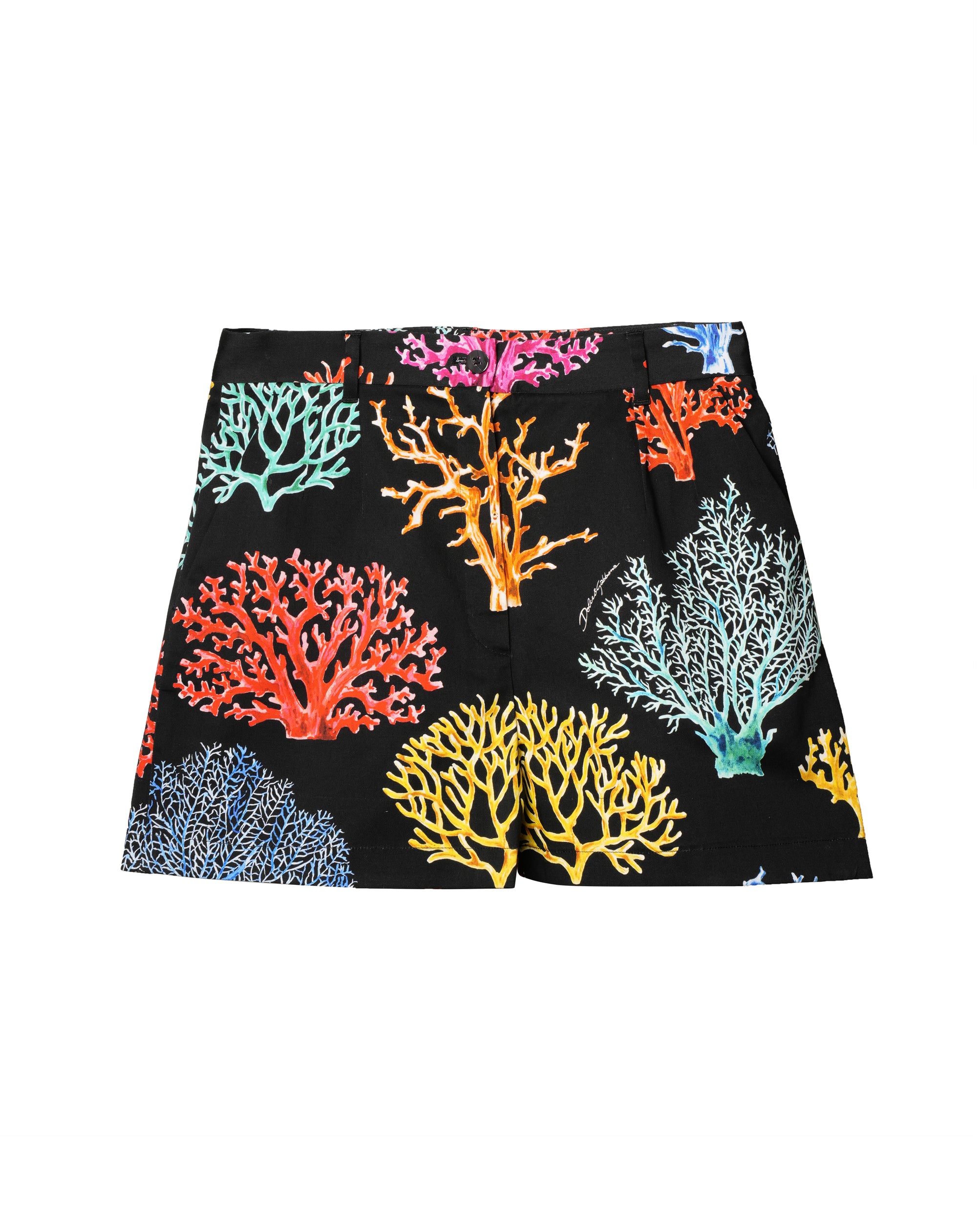 Dolce & Gabbana Black Cotton Poplin Printed Shorts