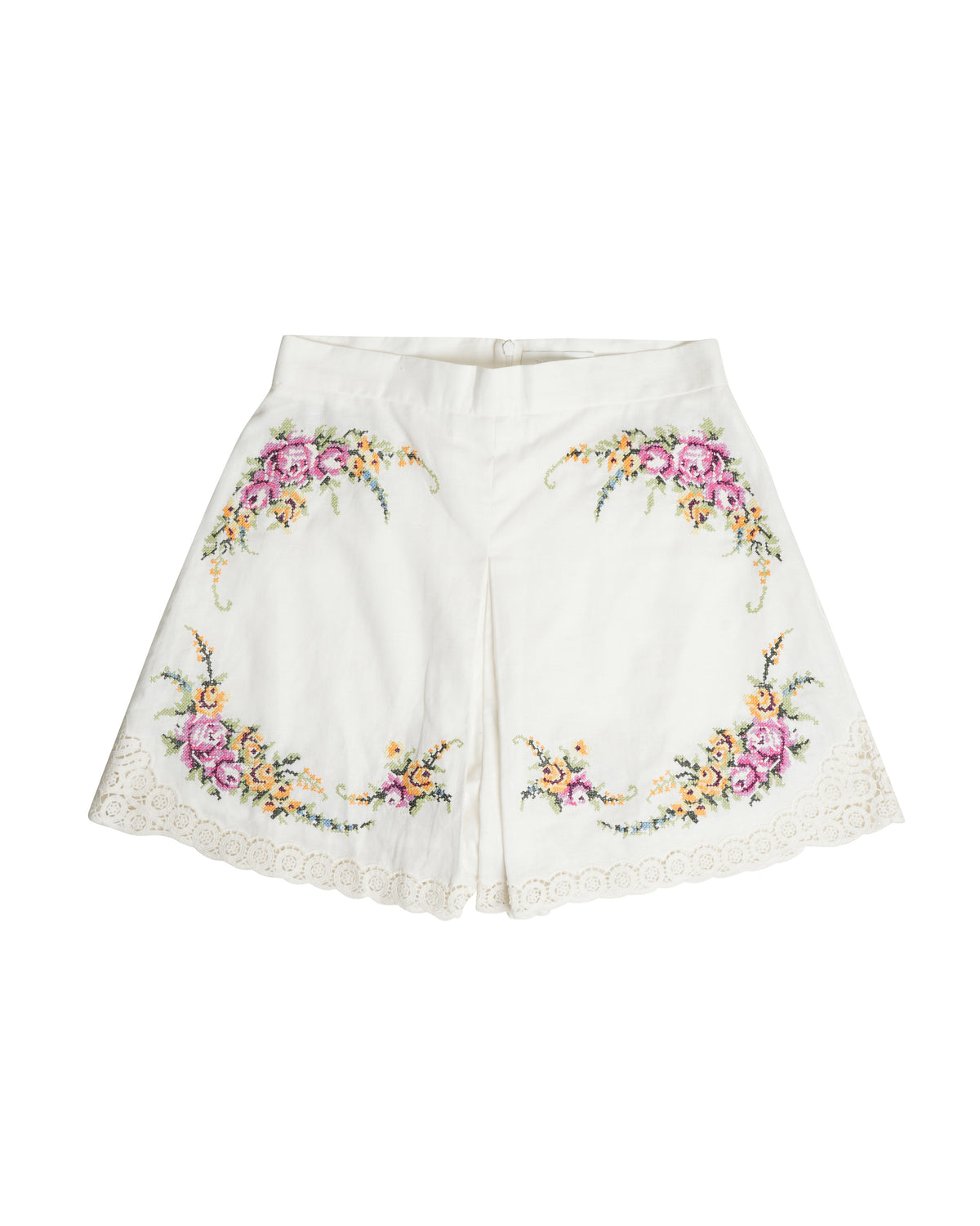 Zimmermann Cross Stitch Embroidered White Shorts