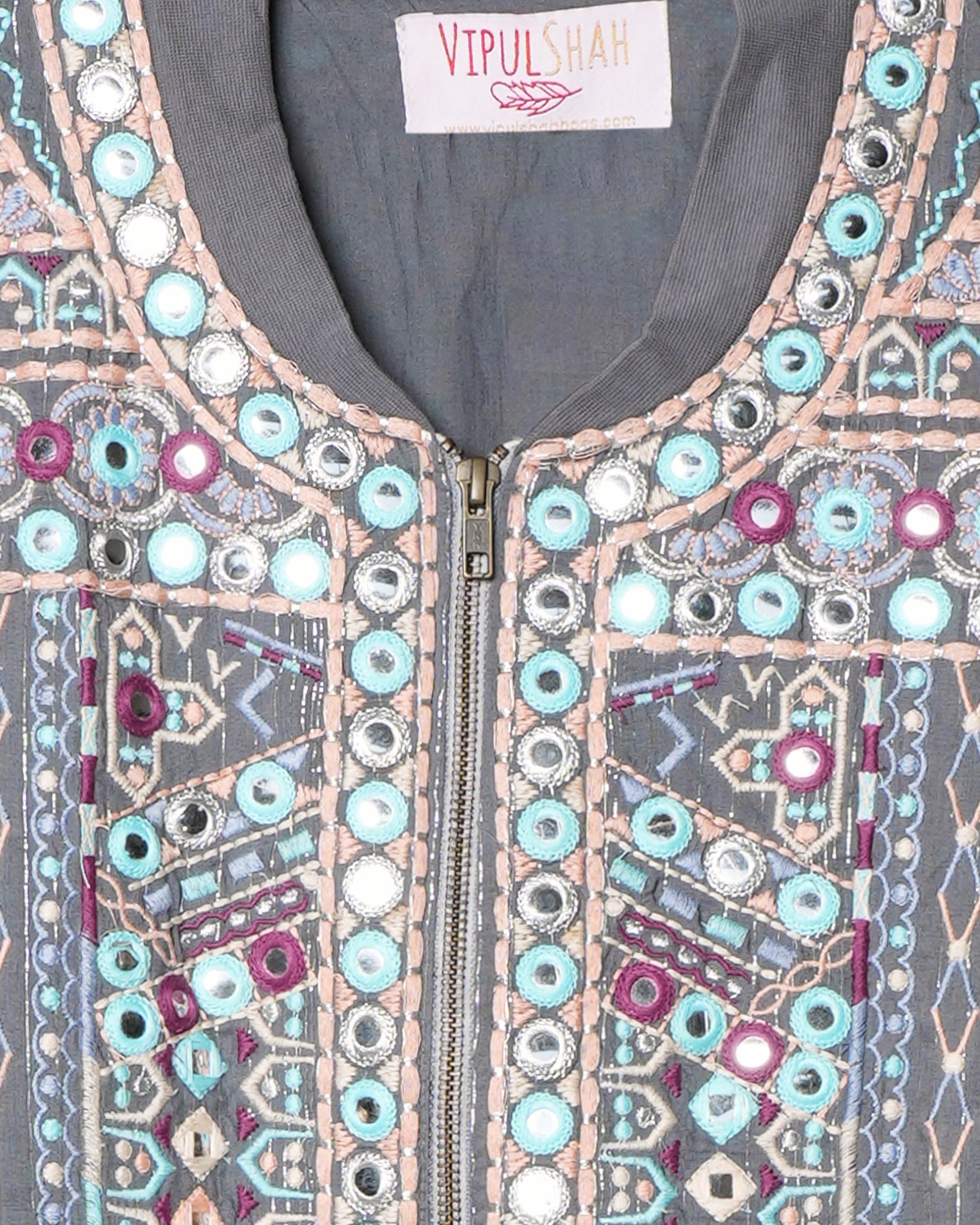 New Vipul Shah Grey Jacket With Mirror Work