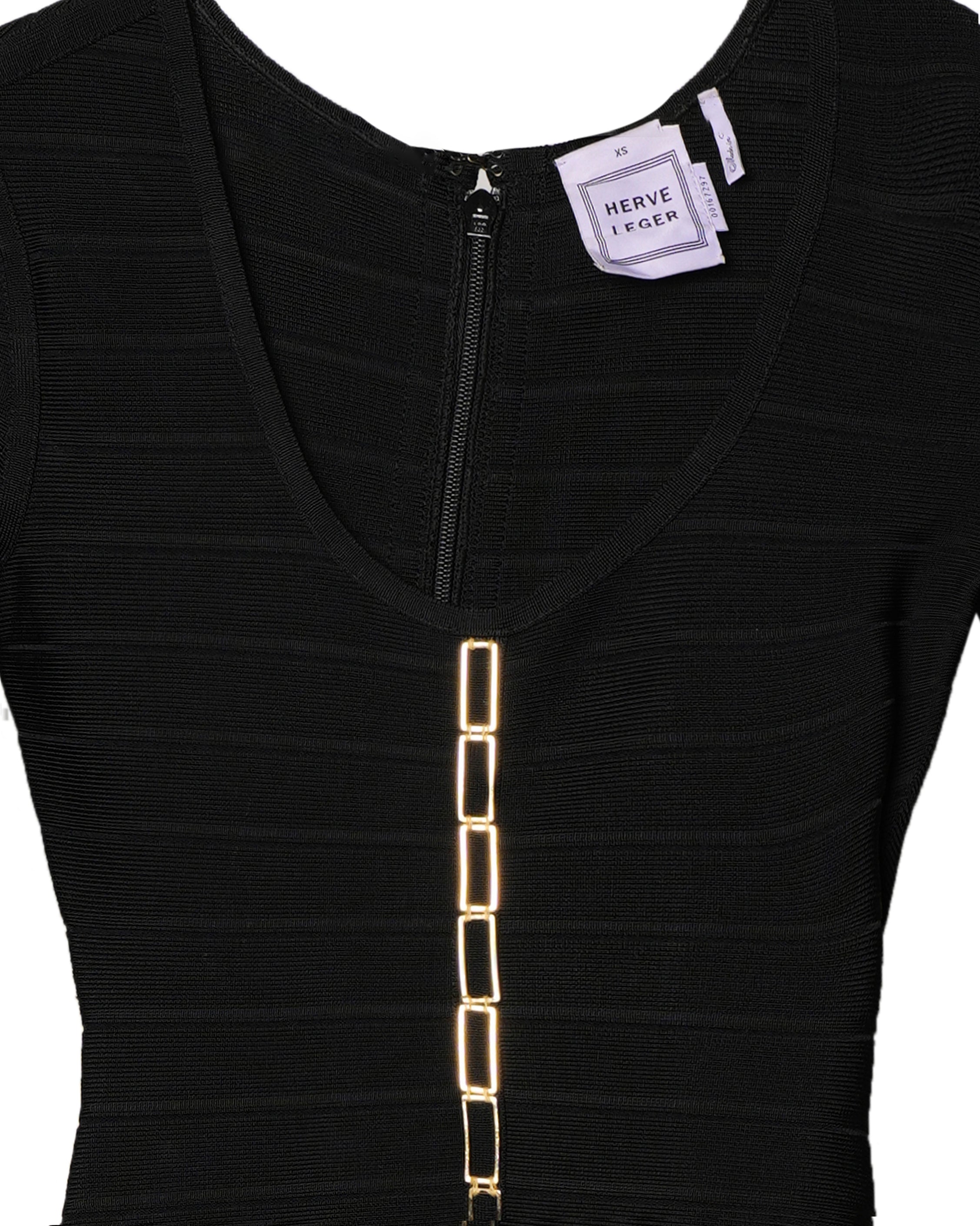 Herve Leger Black Metal Chain Link Detail Dress