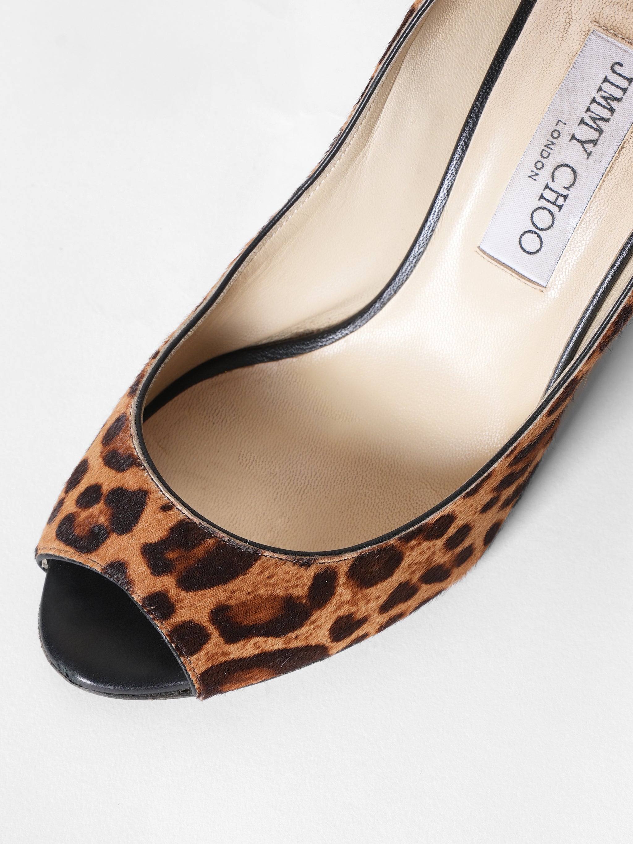 Jimmy Choo Leopard Print Pony Hair Peep Wedges