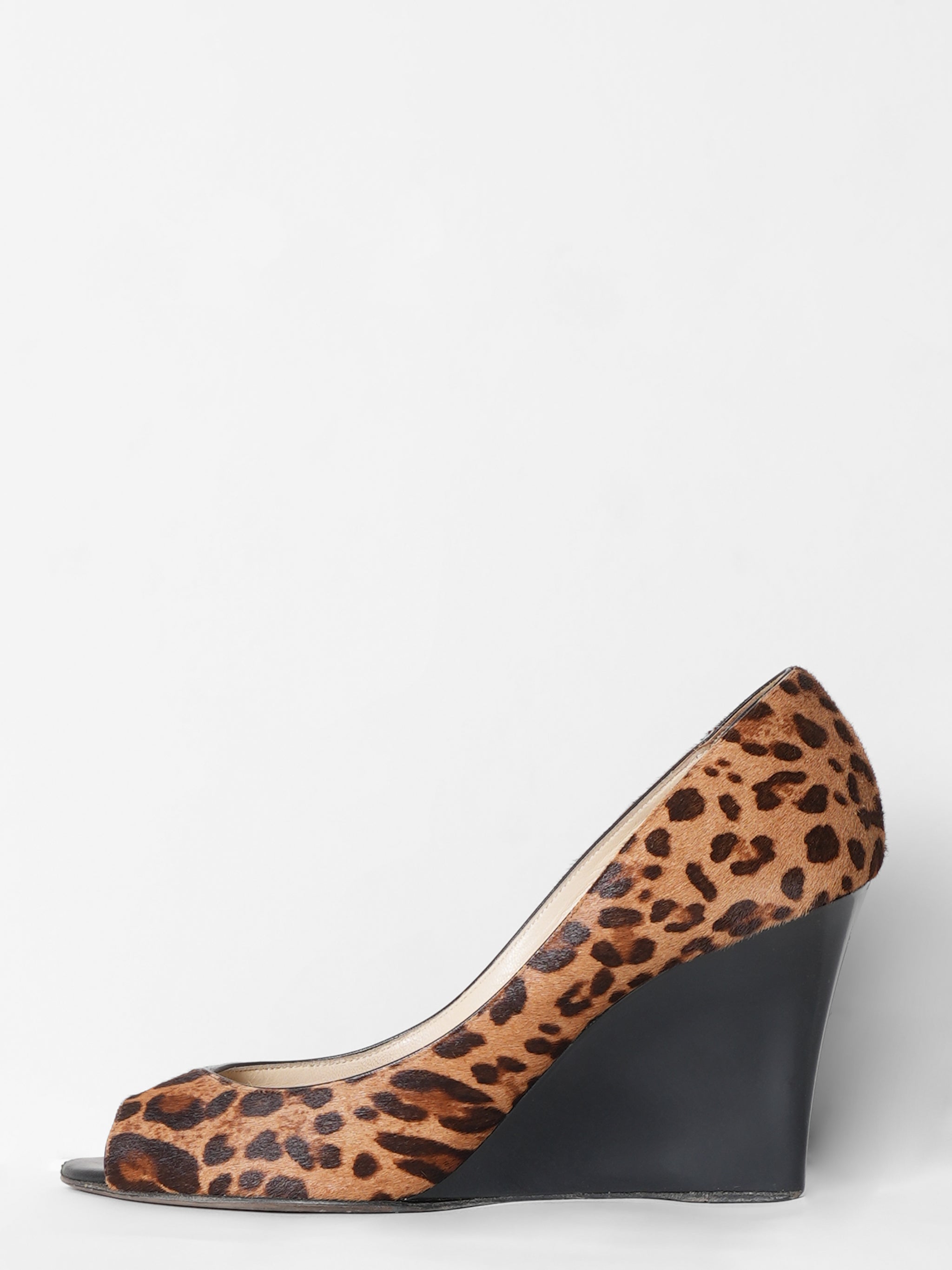 Jimmy Choo Leopard Print Pony Hair Peep Wedges