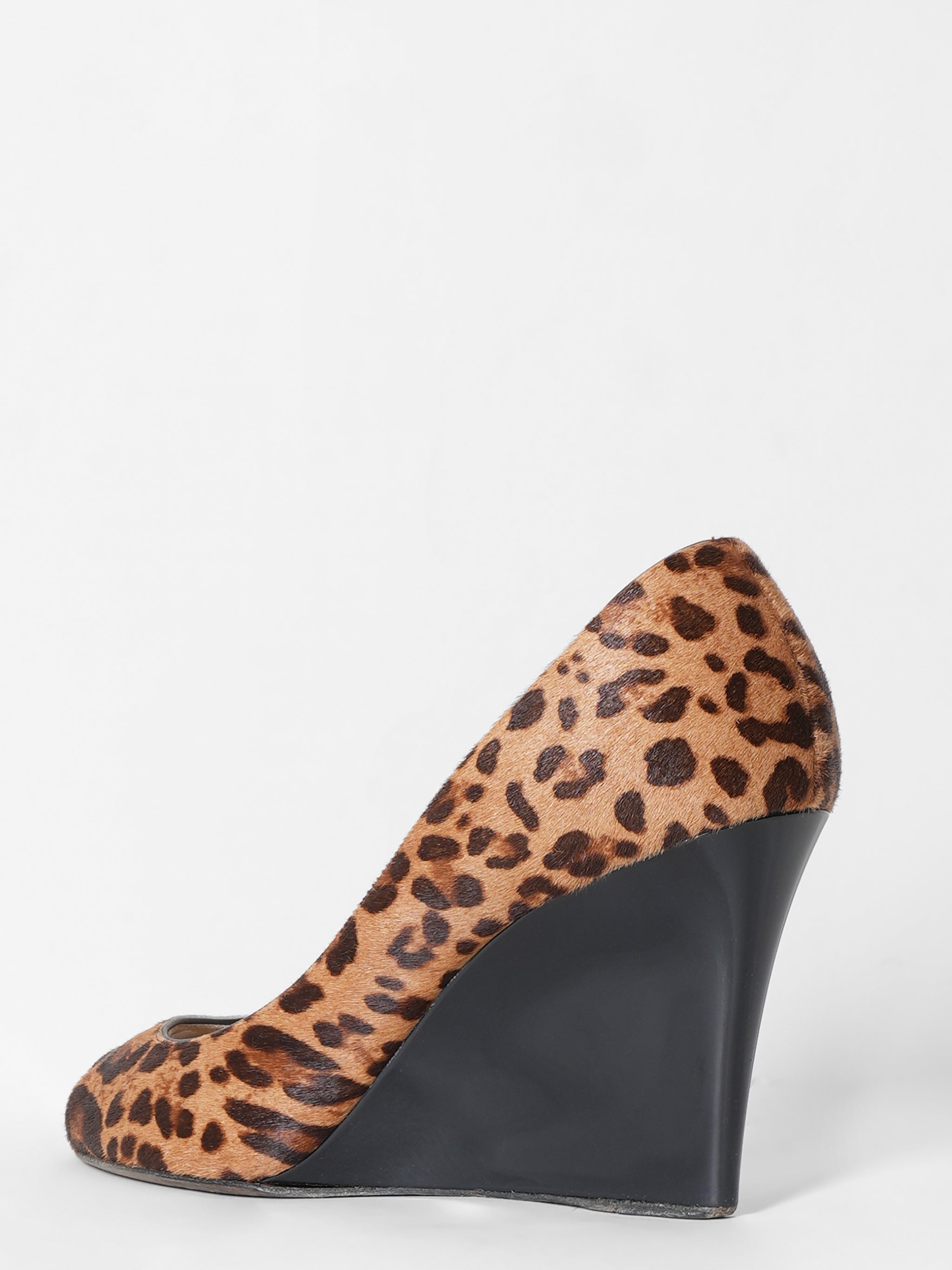 Jimmy Choo Leopard Print Pony Hair Peep Wedges