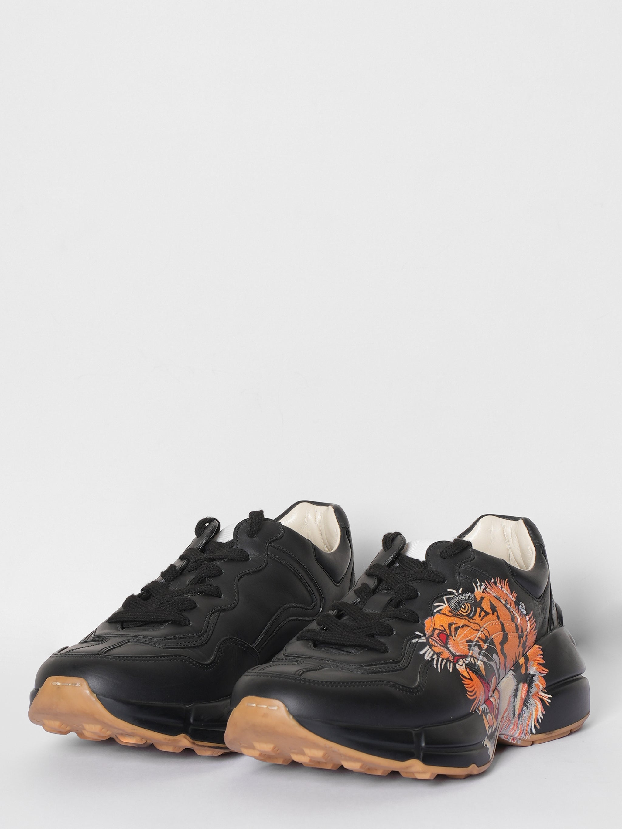 Gucci Black Leather Tiger Ryton Trainers
