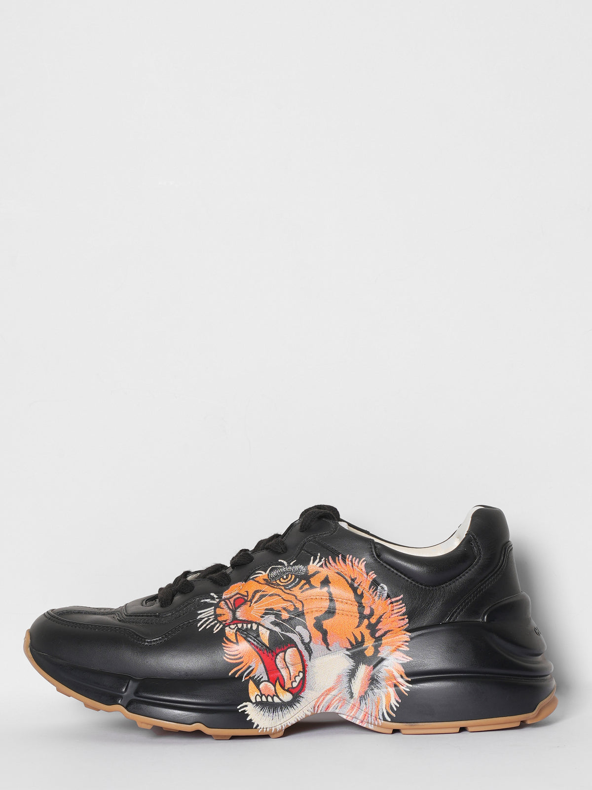 Gucci Rython Tiger Pre-Owned Gucci Black Leather Tiger Rhyton Trainers