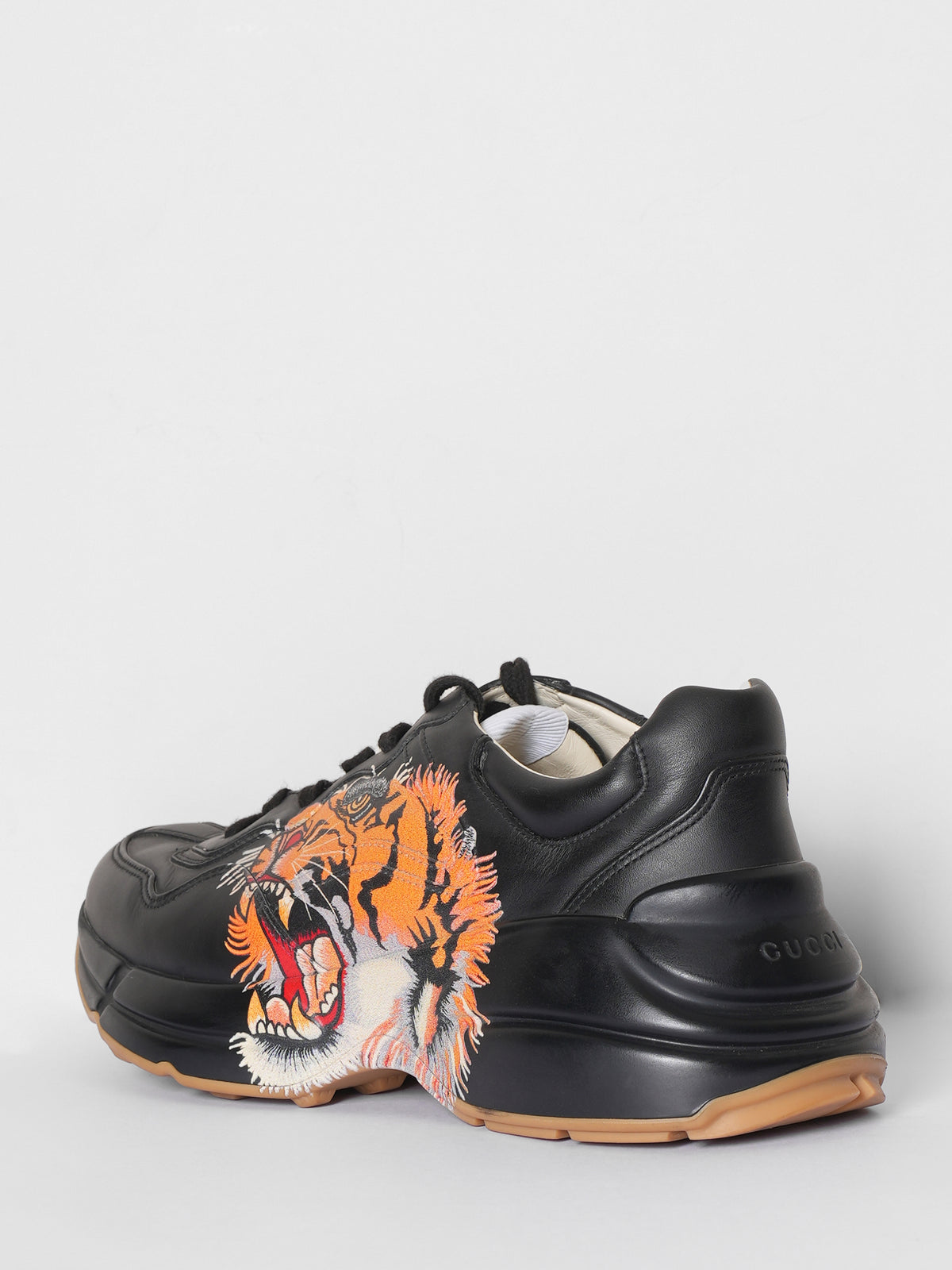 Gucci Rython Tiger Pre-Owned Gucci Black Leather Tiger Rhyton Trainers