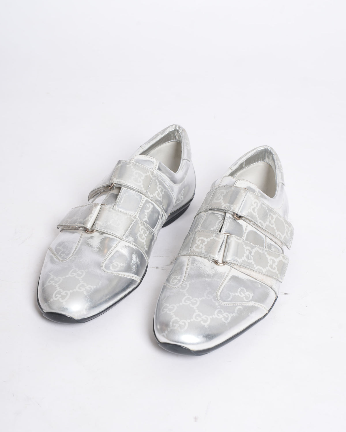 Gucci GG silver canvas and leather velcro sneakers