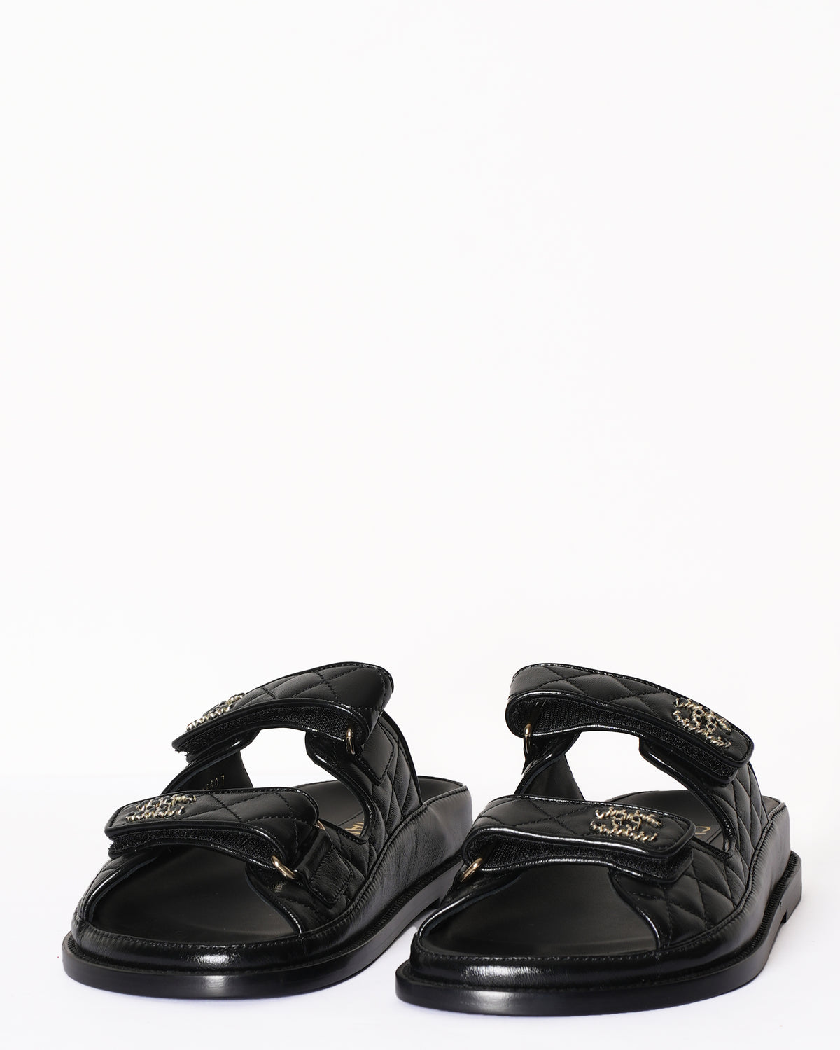 New Chanel Dad Black Leather Sandals
