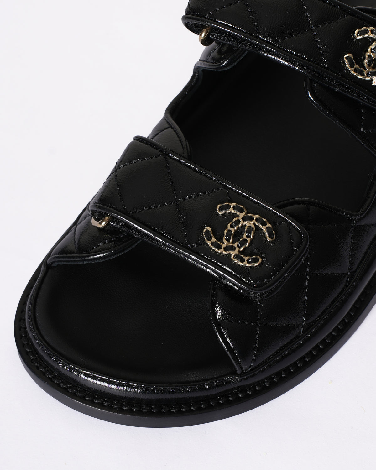 New Chanel Dad Black Leather Sandals