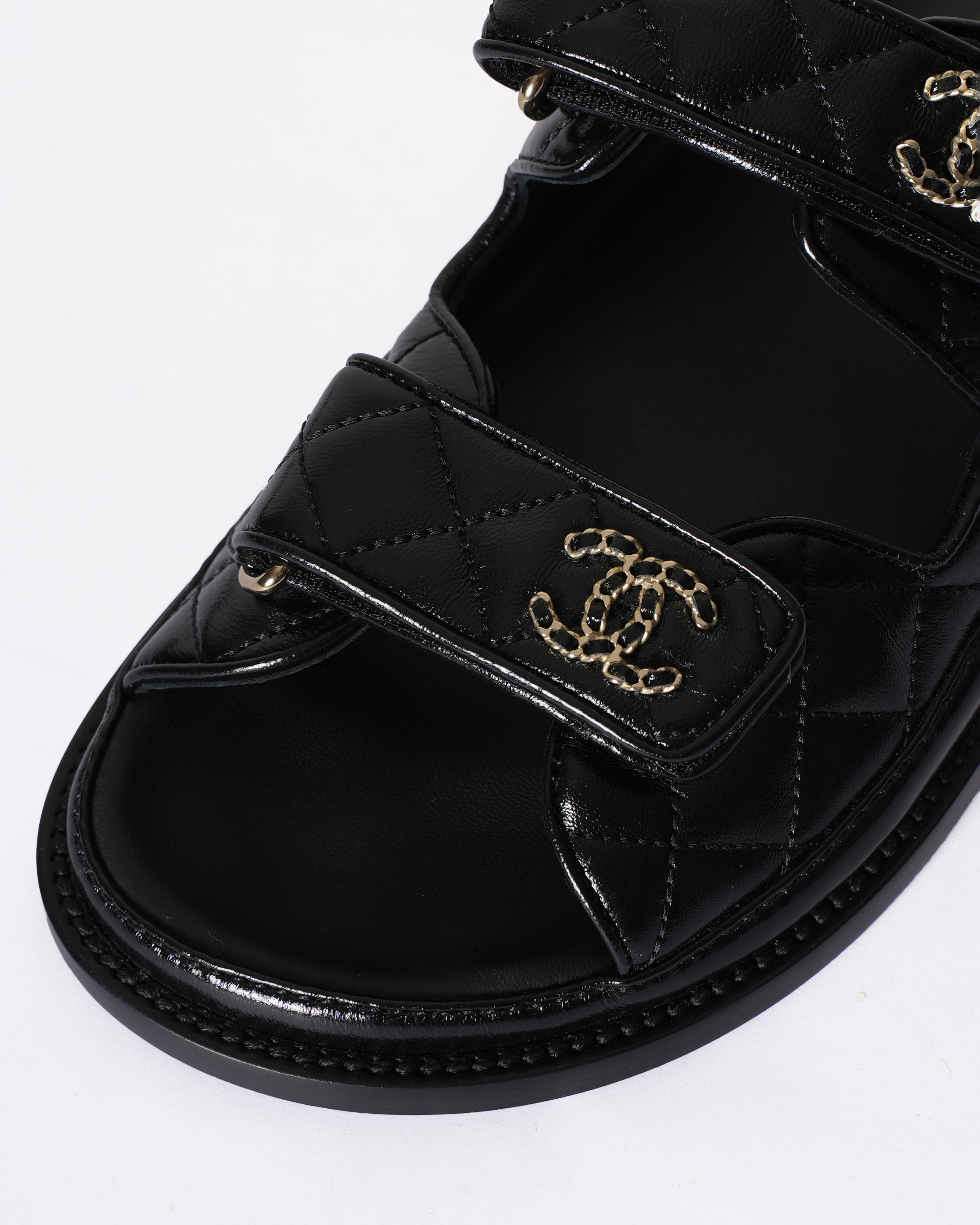 New Chanel Dad Black Leather Sandals