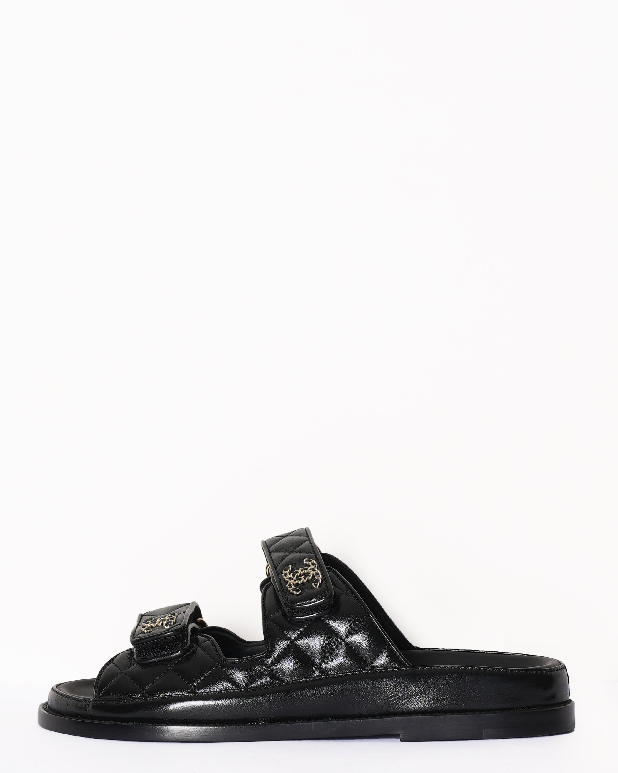 New Chanel Dad Black Leather Sandals