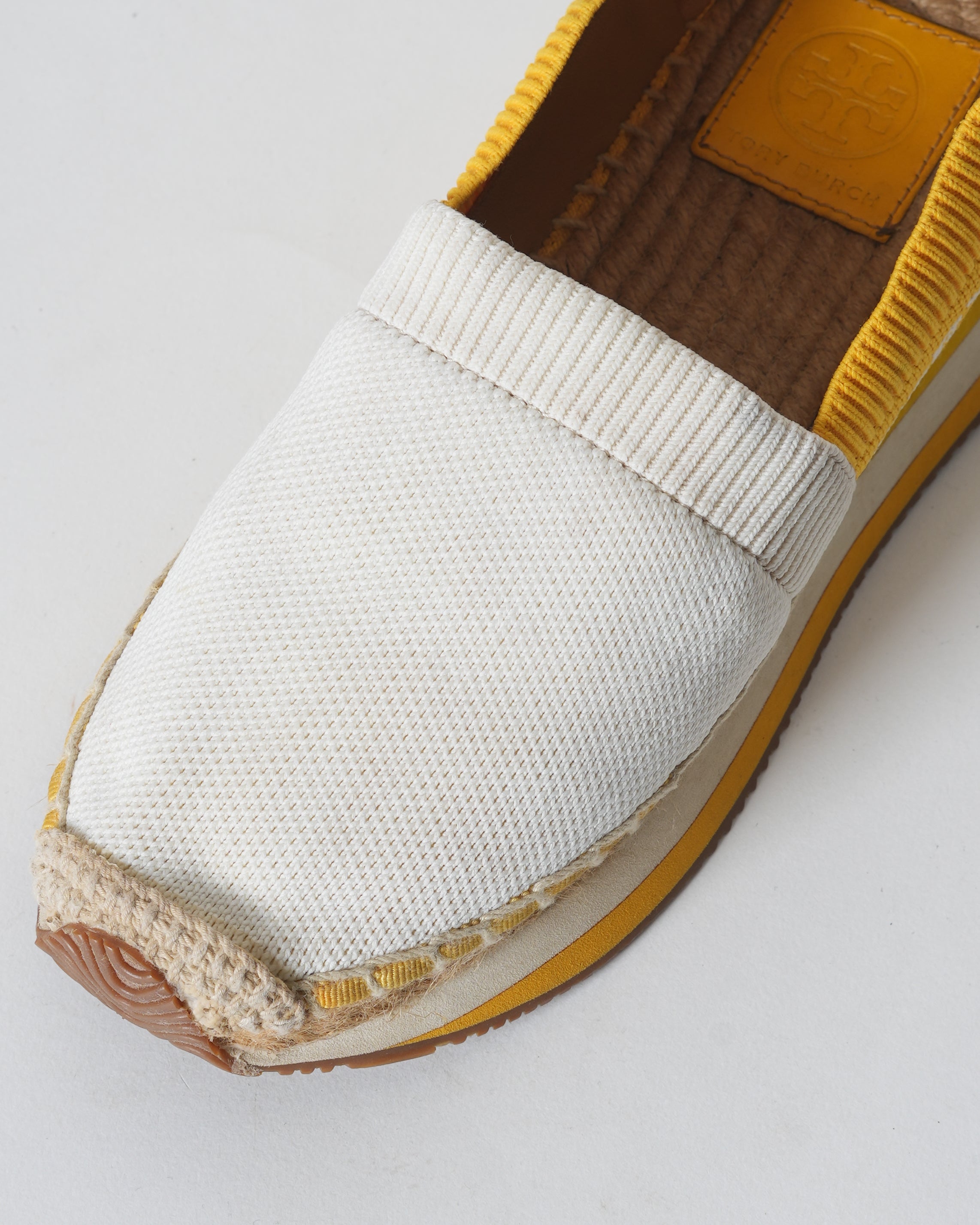 Tory Burch Woven White & Yellow Knit Daisy Espadrille Slip On Sneakers