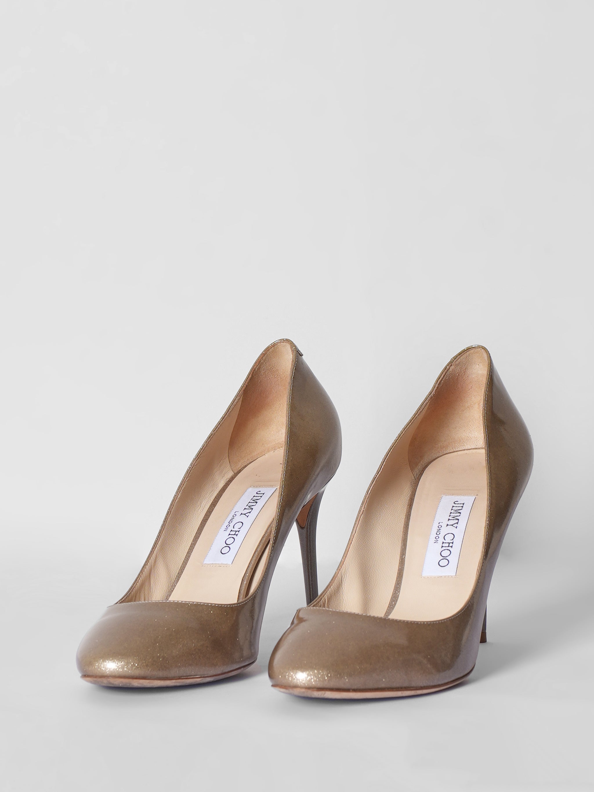 Jimmy Choo Golden Glitter Patent Leather Gilbert Pumps