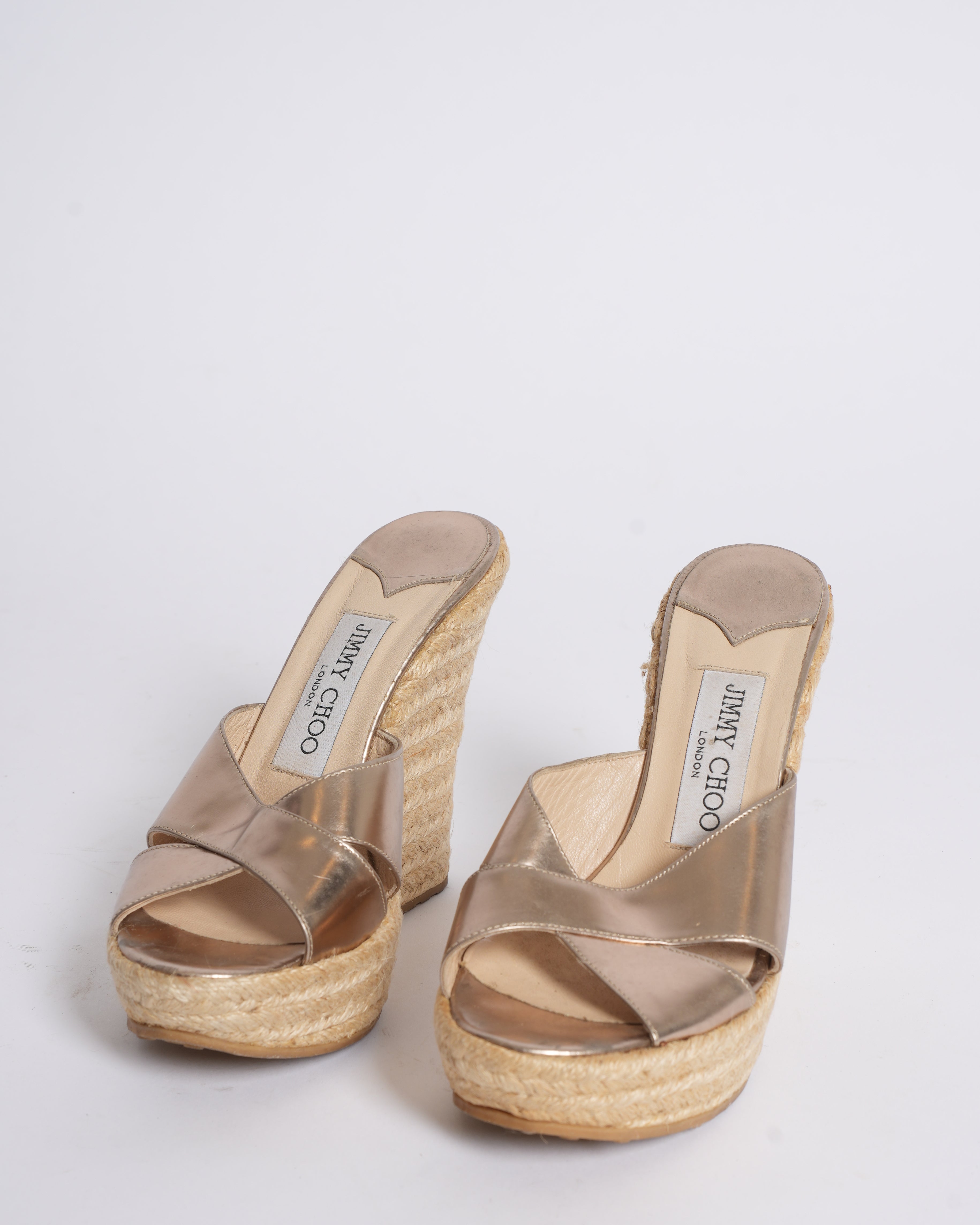 Jimmy Choo Jute Wedges In Gold Tone