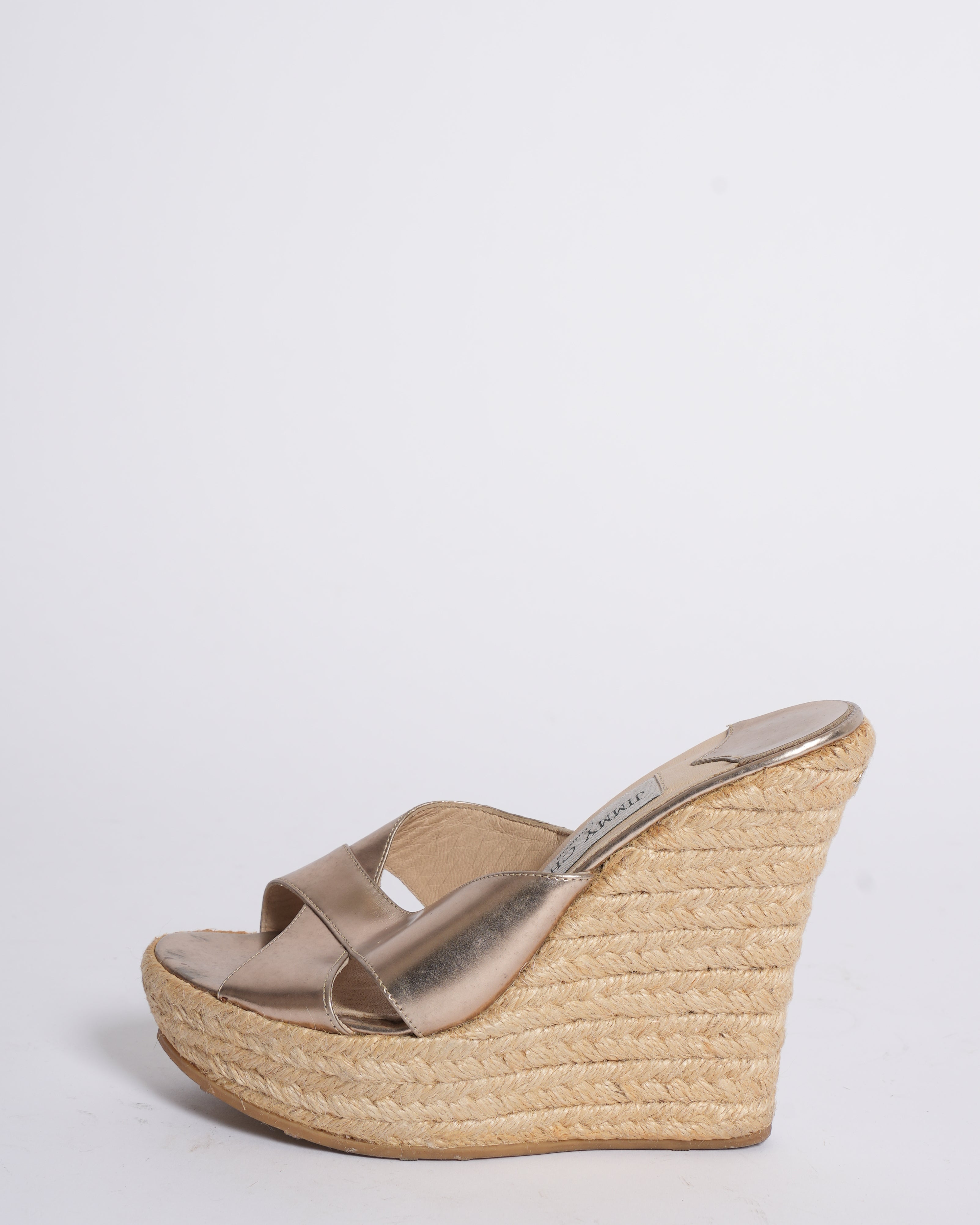 Jimmy Choo Jute Wedges In Gold Tone