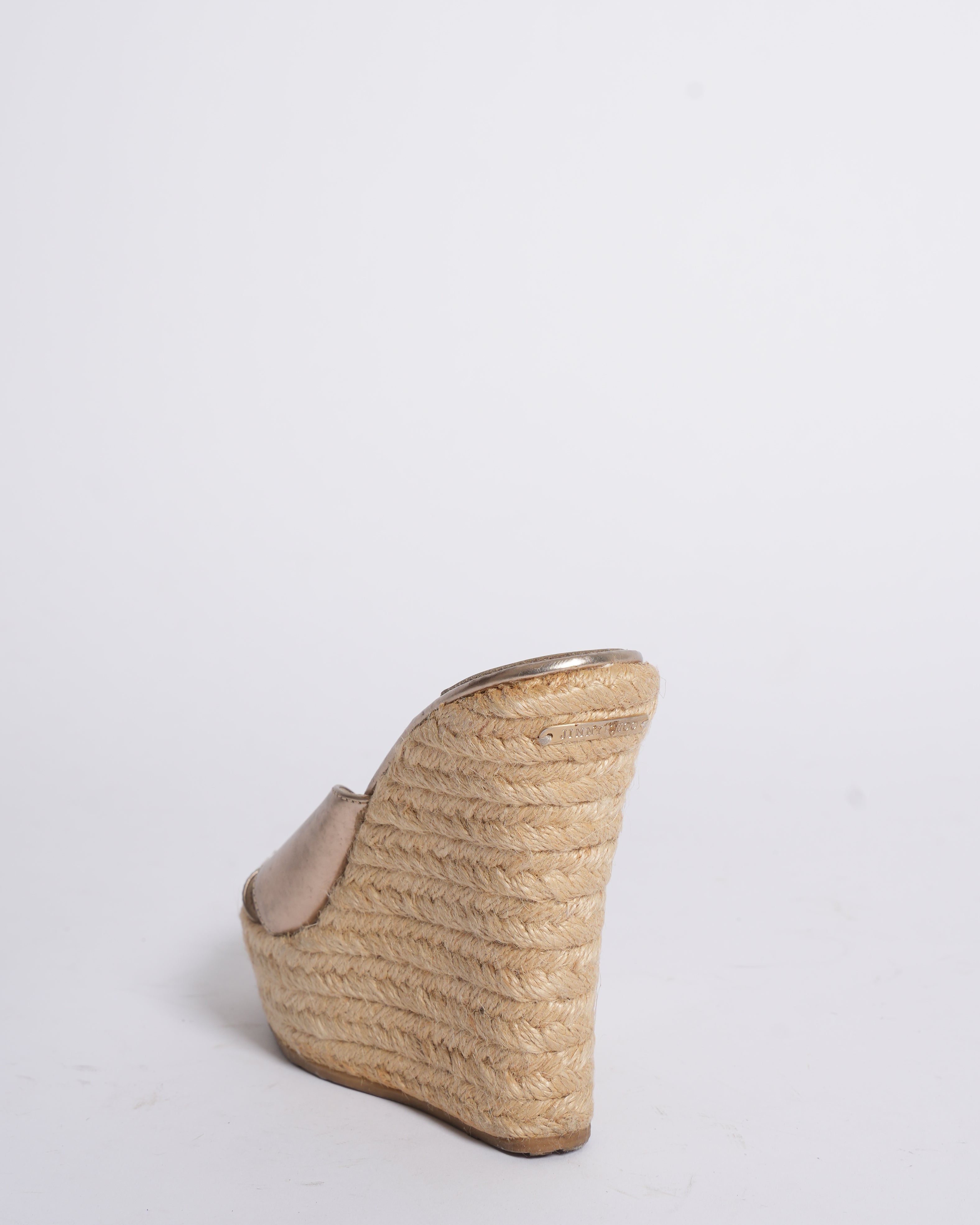 Jimmy Choo Jute Wedges In Gold Tone