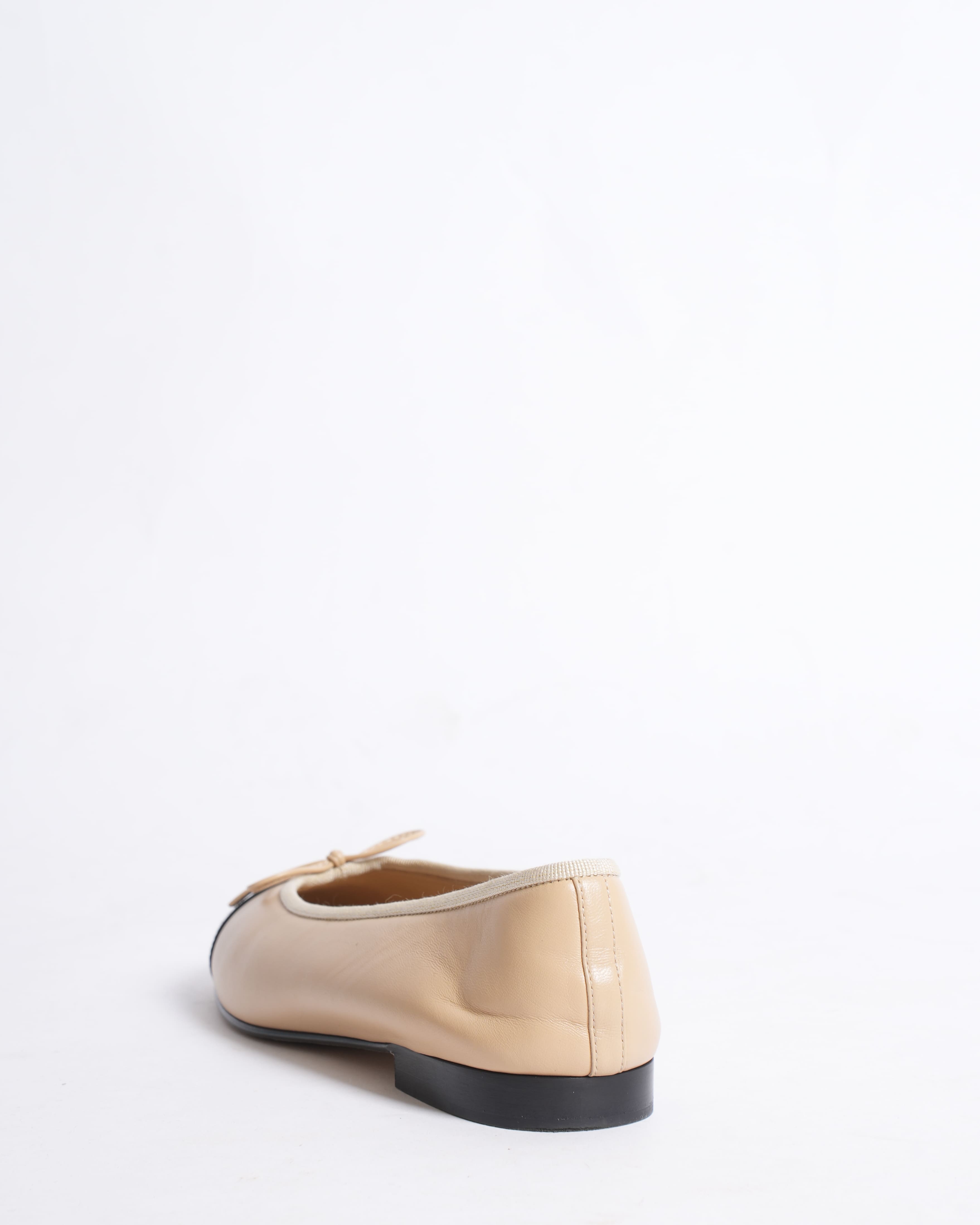 Chanel Beige & Black Cap-Toe Ballerinas