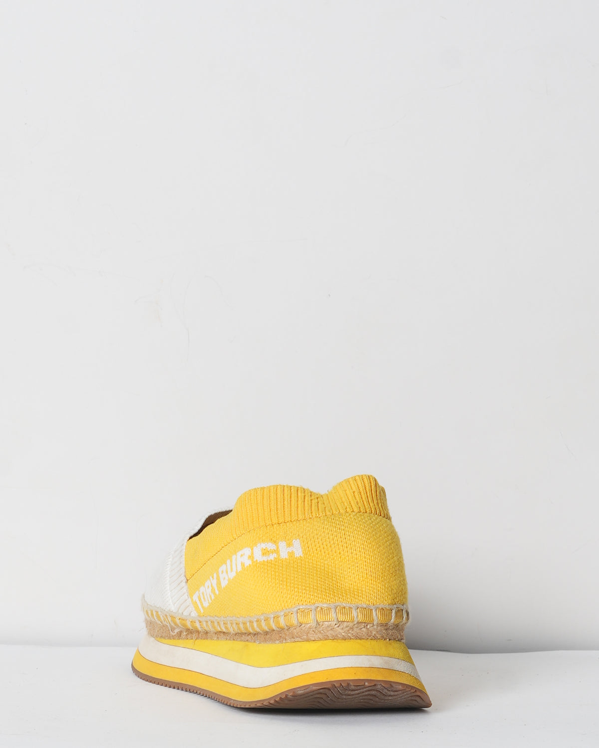 Tory Burch Woven White & Yellow Knit Daisy Espadrille Slip On Sneakers