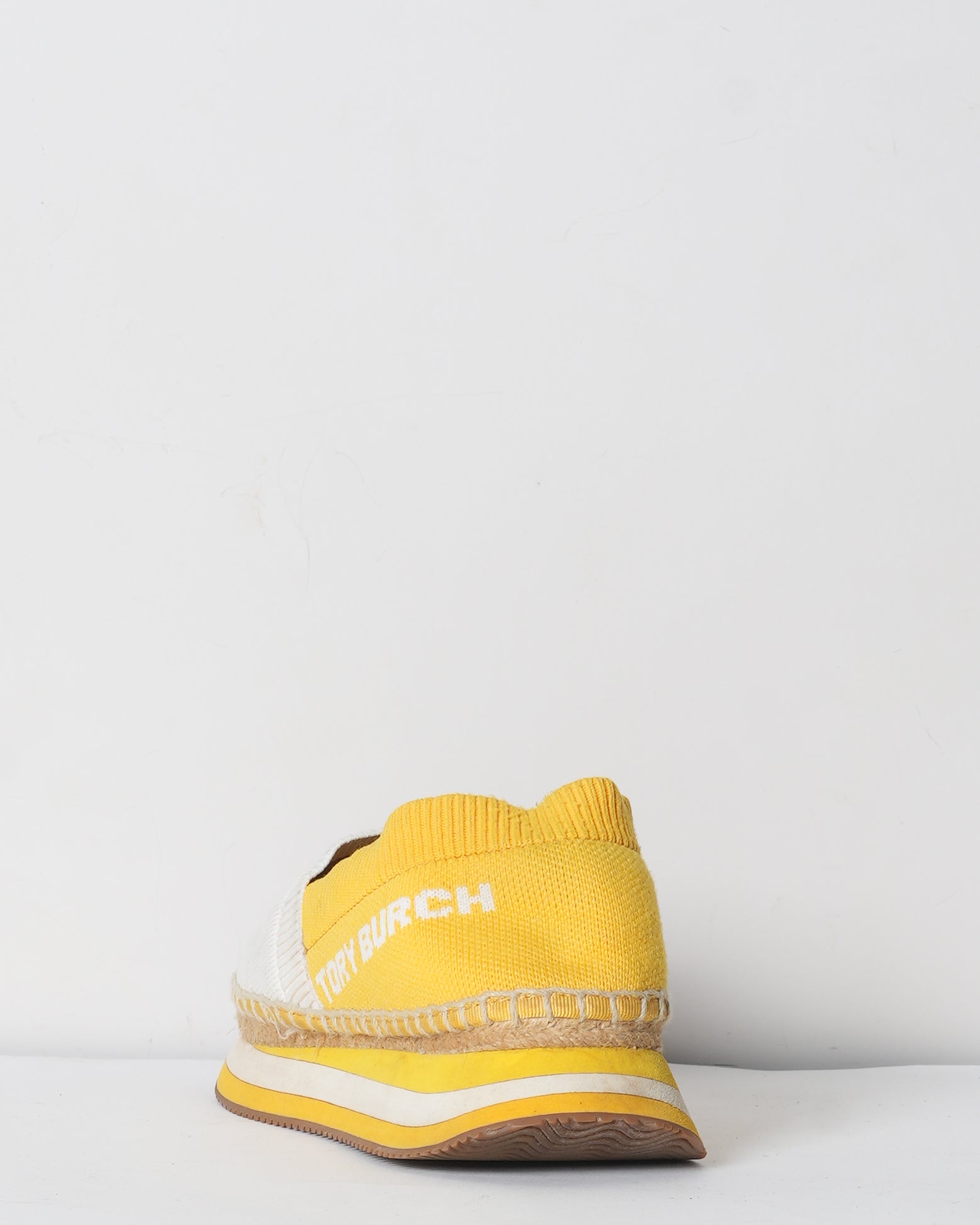 Tory Burch Woven White & Yellow Knit Daisy Espadrille Slip On Sneakers