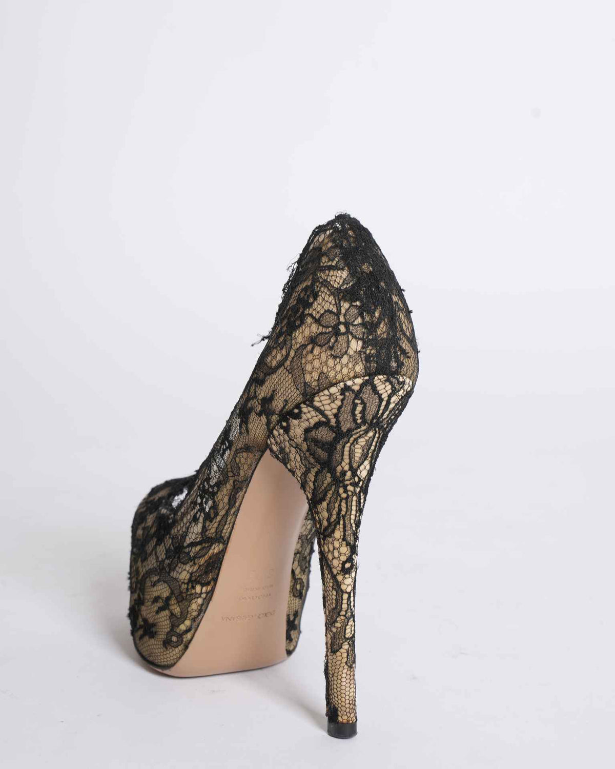 Dolce & Gabbana Black/Beige Lace and Satin Peep-Toe Platform Pumps