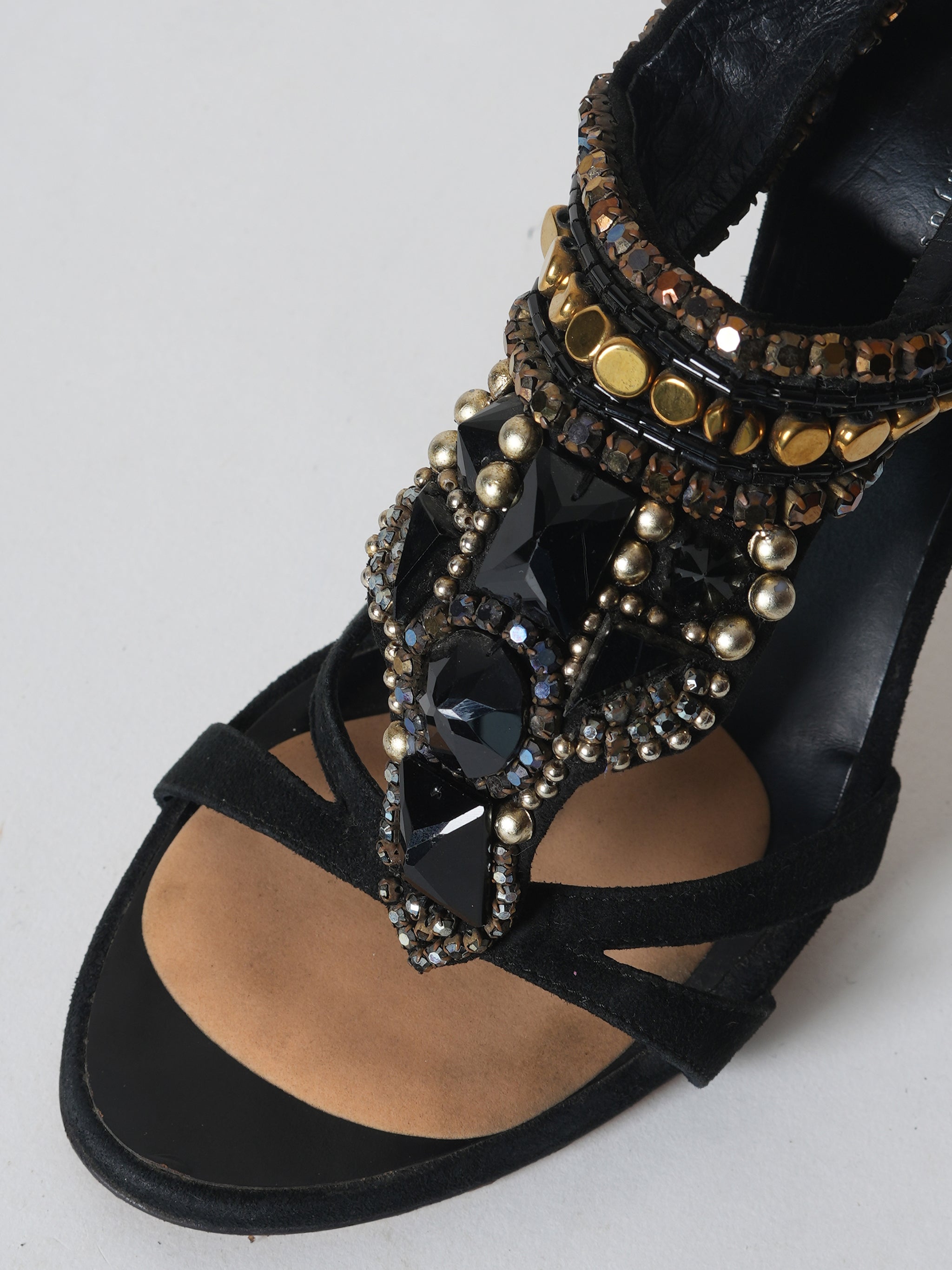 Guiseppe Zanotti Black Beaded Crystal Stiletto Heel Sandals