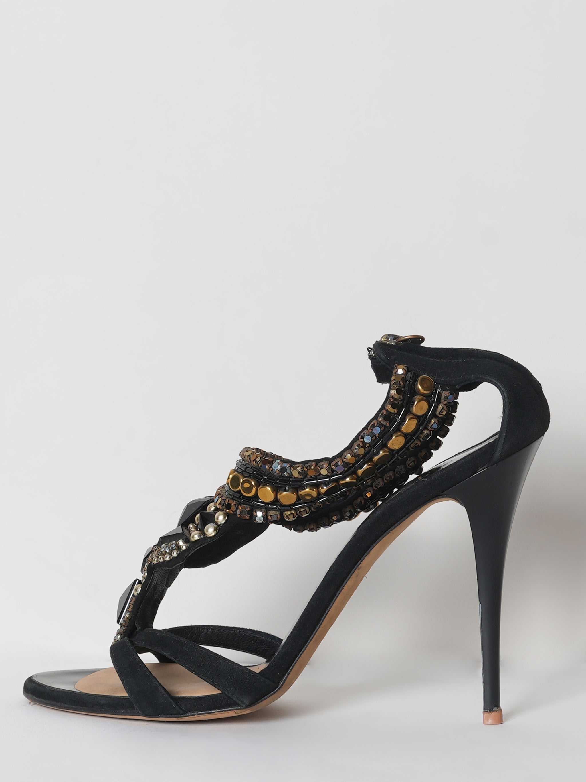 Guiseppe Zanotti Black Beaded Crystal Stiletto Heel Sandals