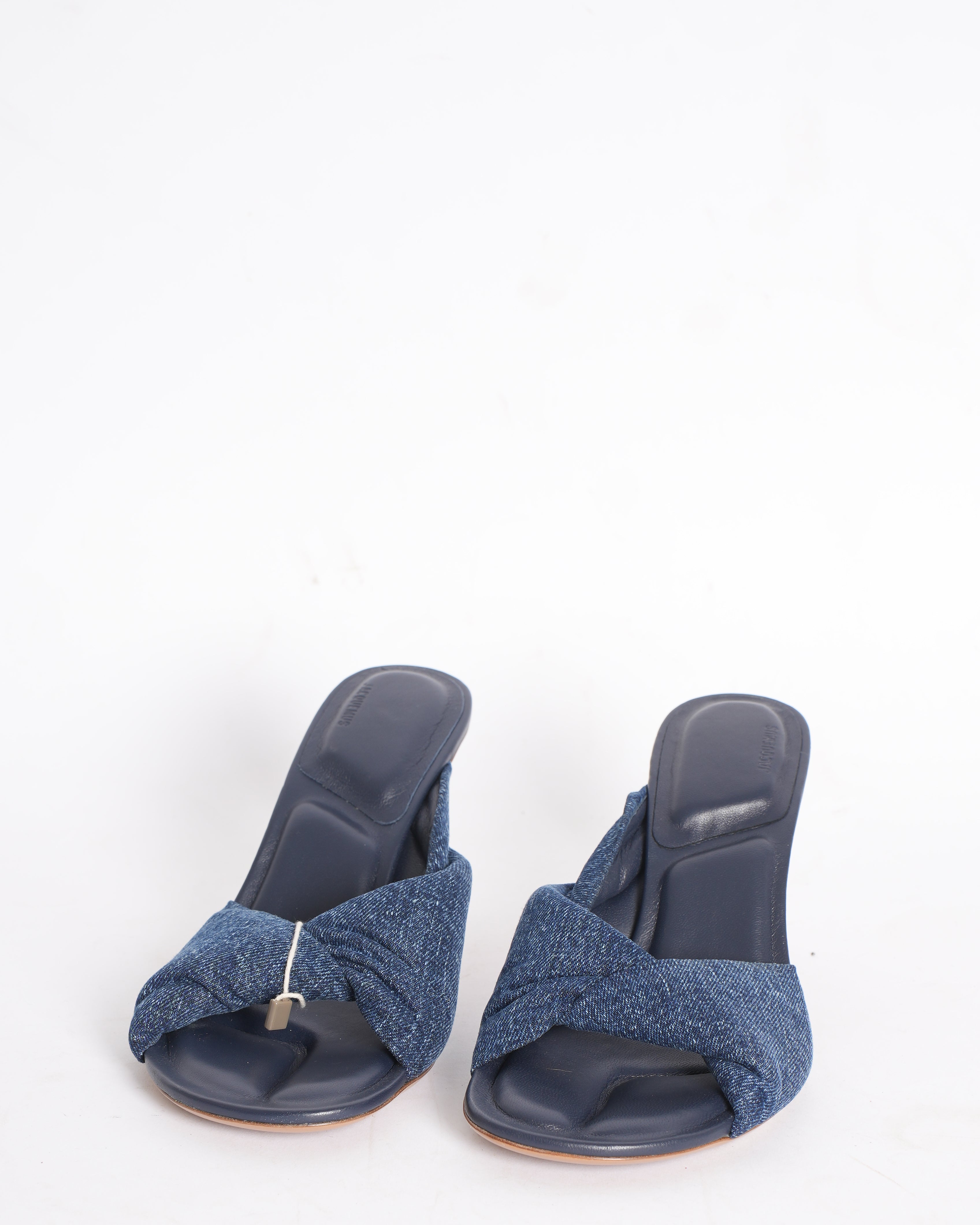 New Jacquemus Bagnu calf leather denim stiletto sandals