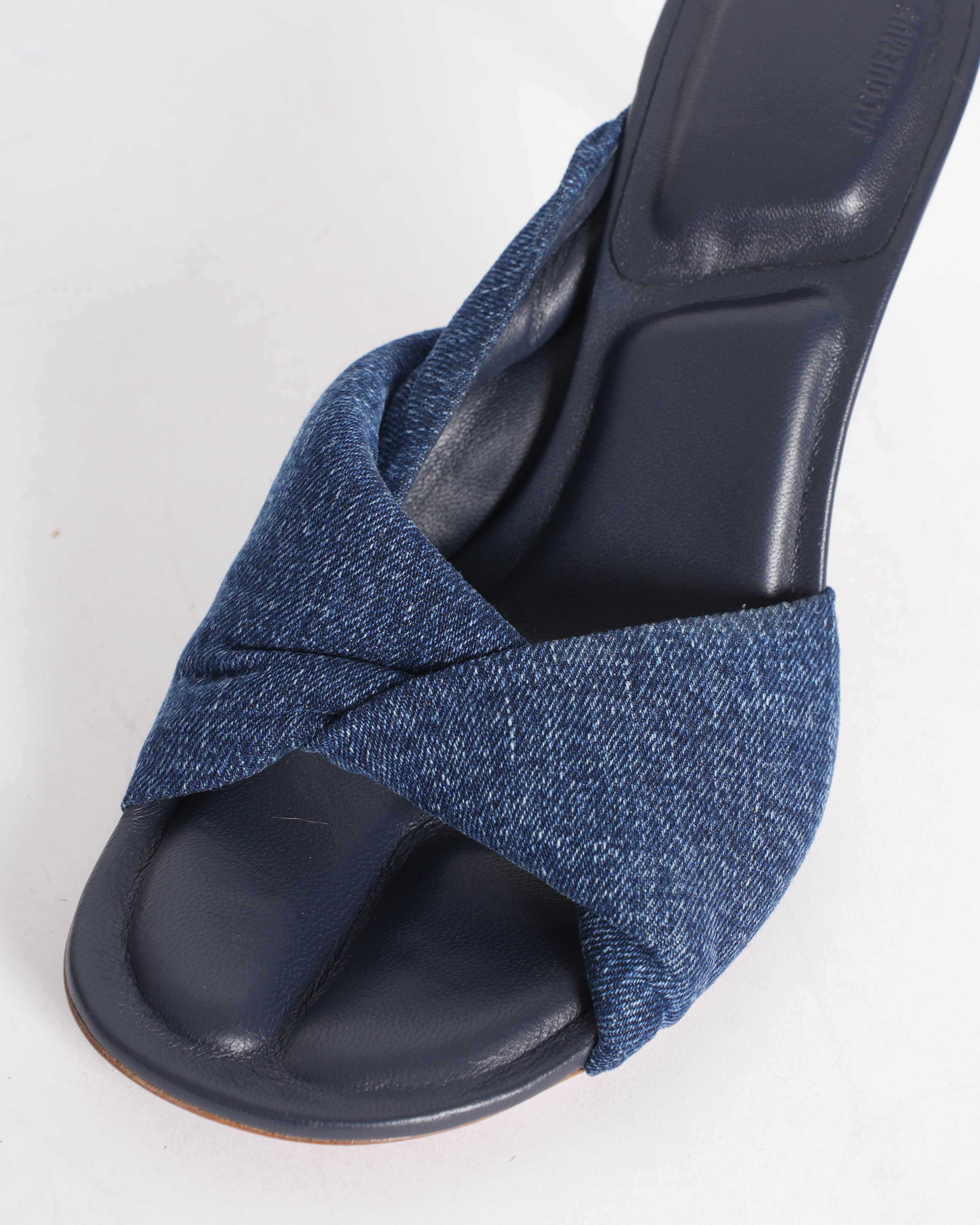 New Jacquemus Bagnu calf leather denim stiletto sandals