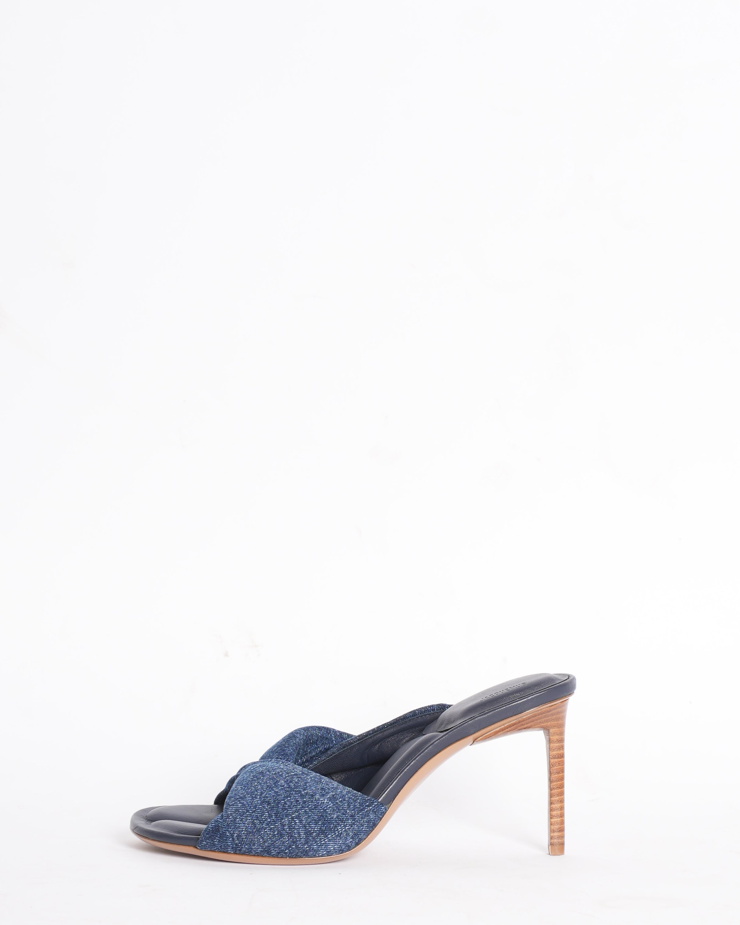 New Jacquemus Bagnu calf leather denim stiletto sandals