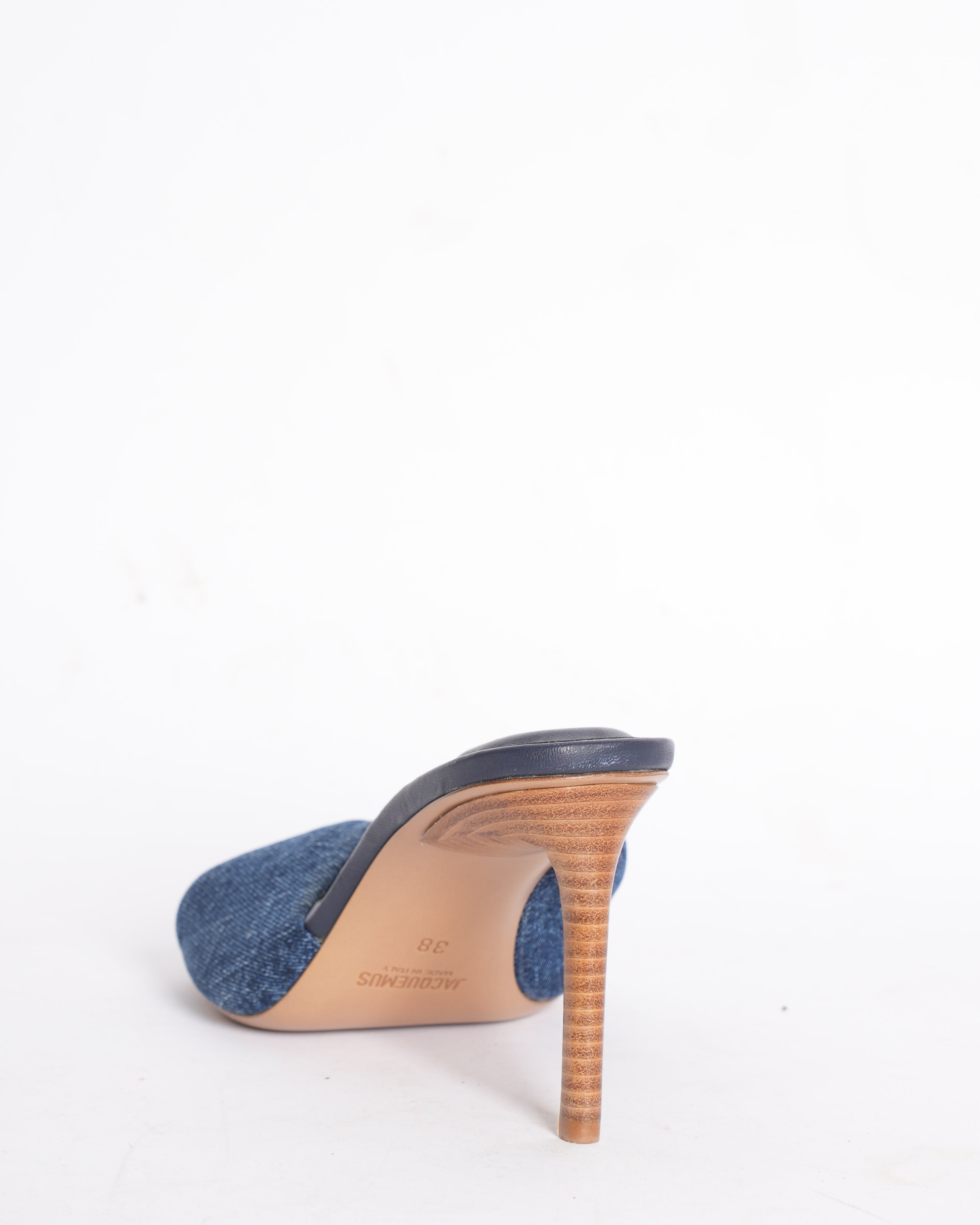 New Jacquemus Bagnu calf leather denim stiletto sandals