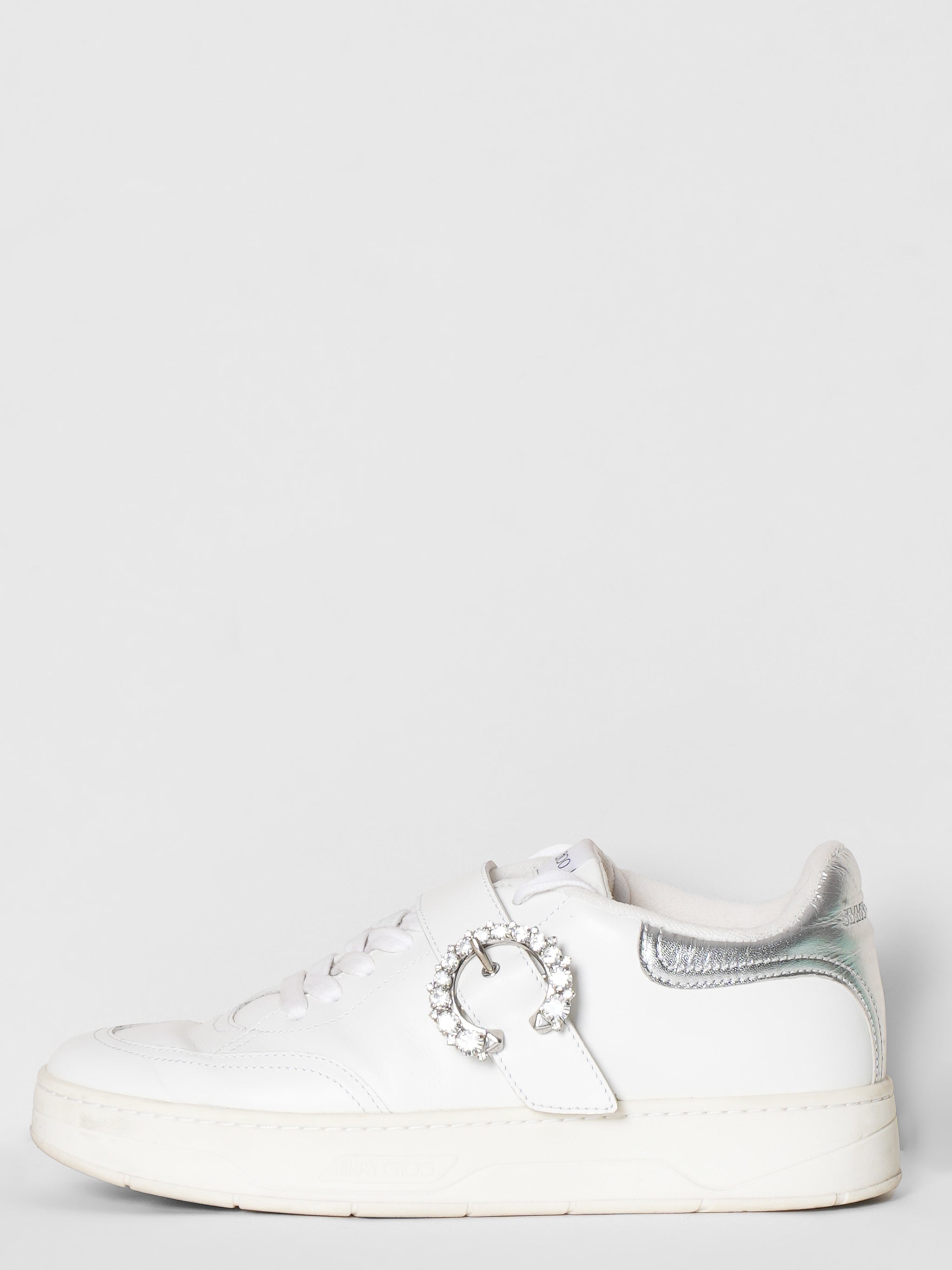 Jimmy Choo Diamonti Trail White Mesh Fabric & Leather Sneakers