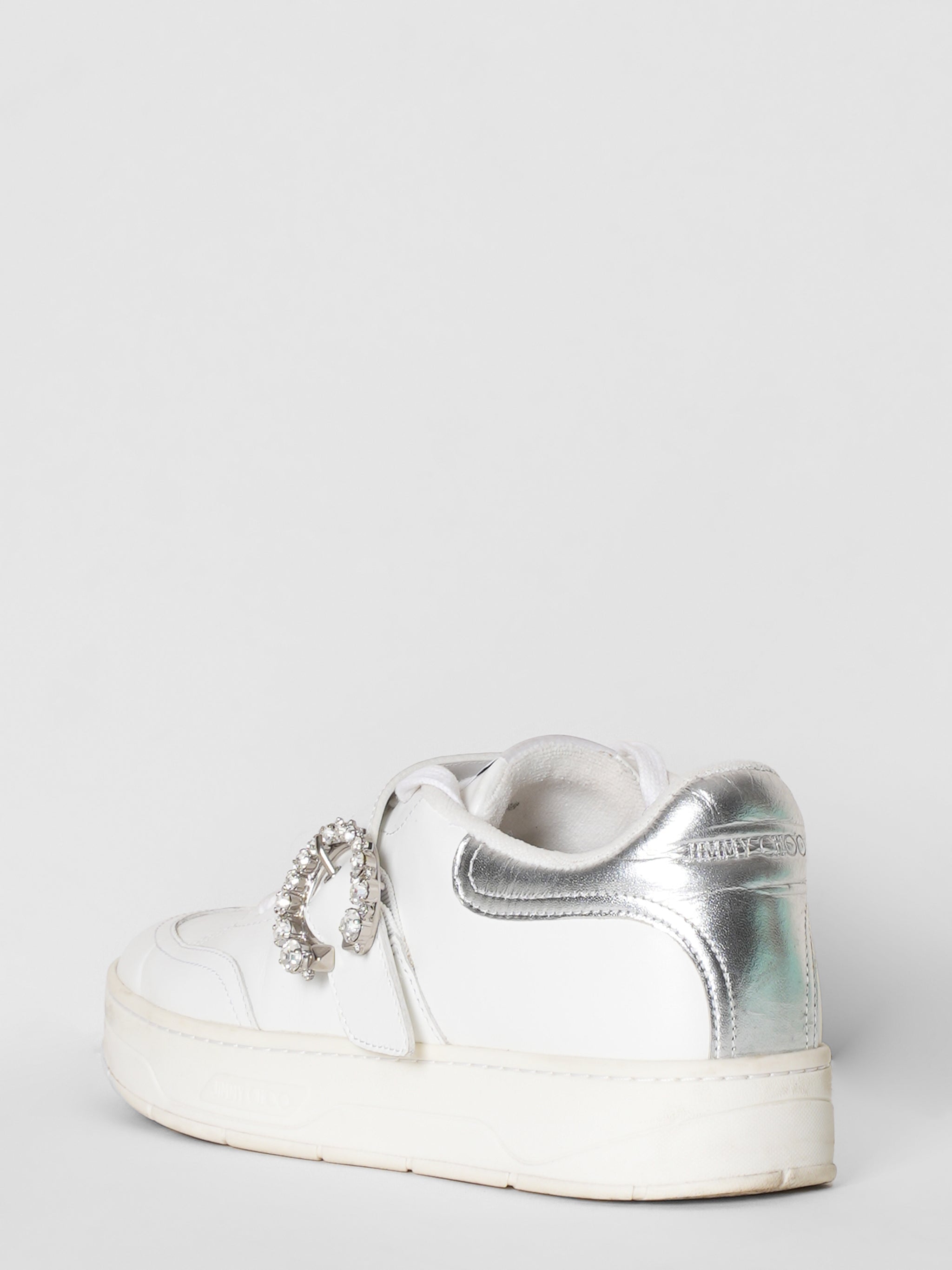 Jimmy Choo Diamonti Trail White Mesh Fabric & Leather Sneakers