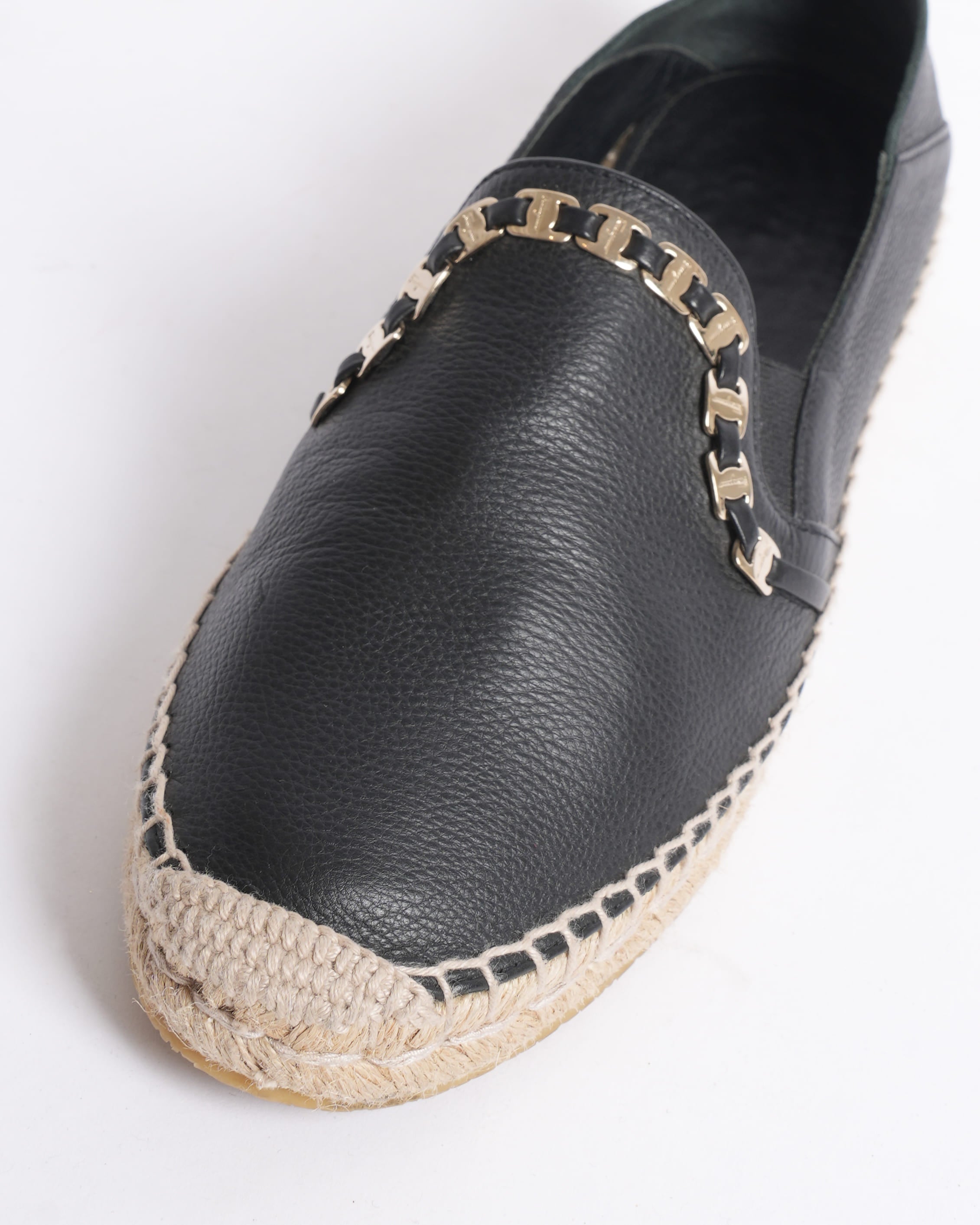 Salvatore Ferragamo Leather Chain-Link Accents Espadrilles