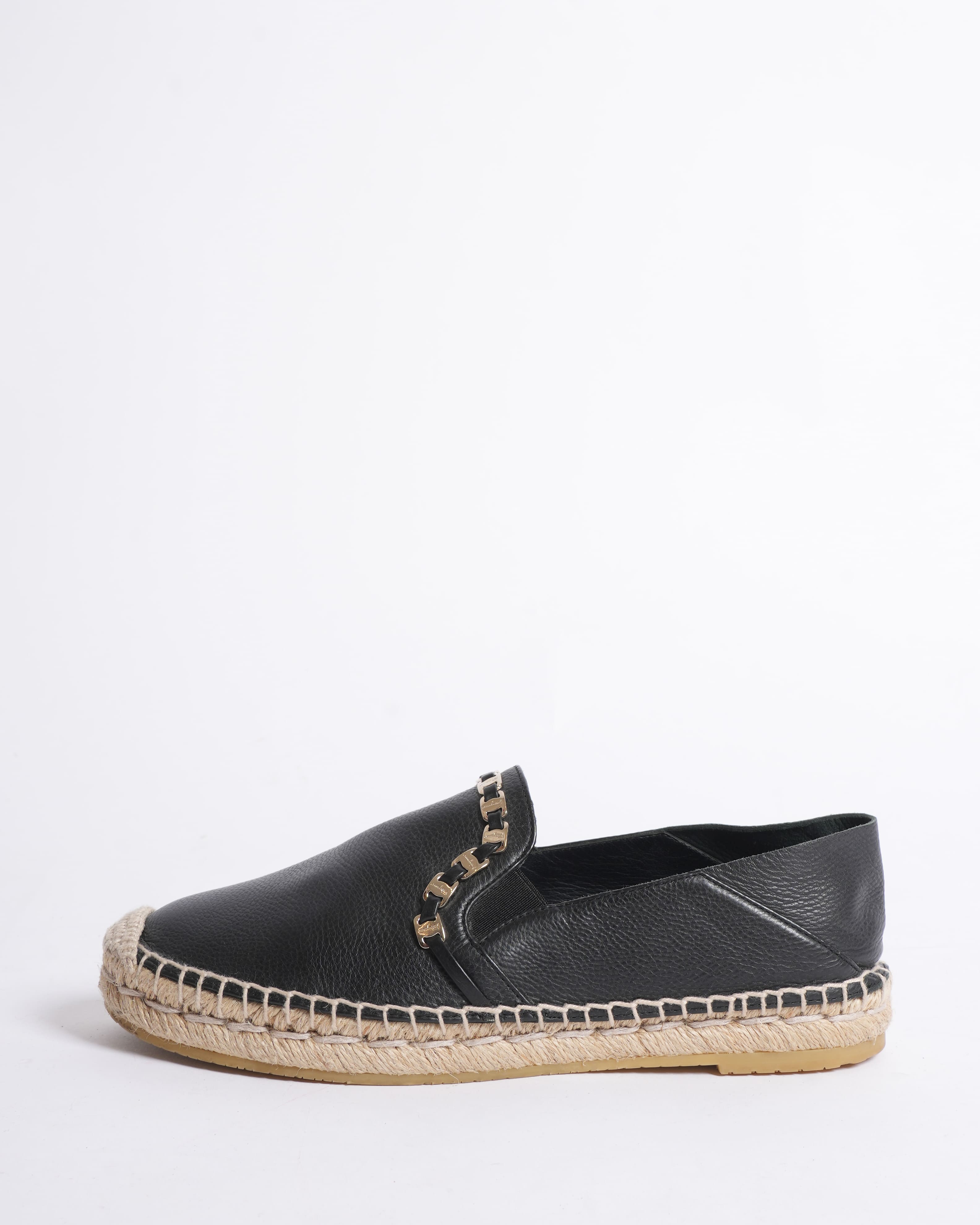 Salvatore Ferragamo Leather Chain-Link Accents Espadrilles